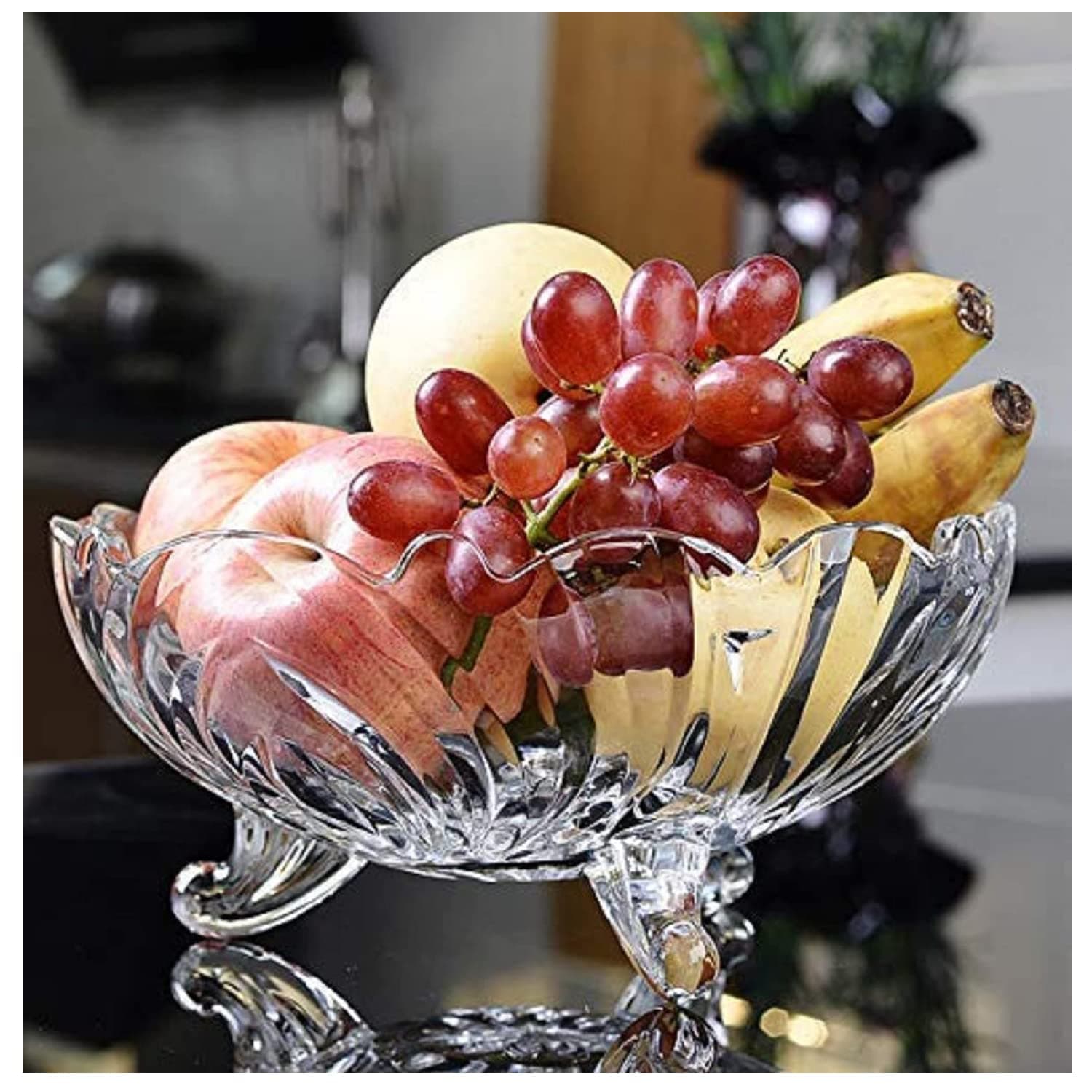 KhanaryLarge Glass Crystal Clear Fruit Bowl Creative Footed Modern Deep Dish Pudding Trifle Dessert Serving Bowl Dish Fruit Salad Decorative Bowl 23cm