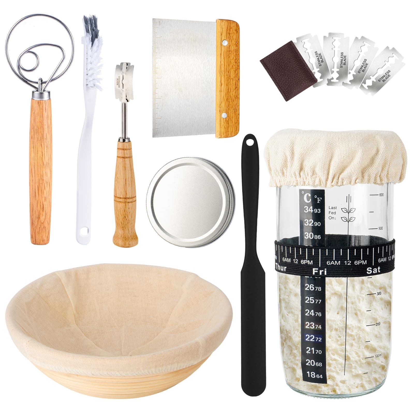 Banneton Bread Proofing Basket Set, 10 Inch Round Sourdough Proofing Bowls with Liners, Sourdough Starter Kit, Sourdough Bread Baking Supplies for Bakers Women Wife Mom