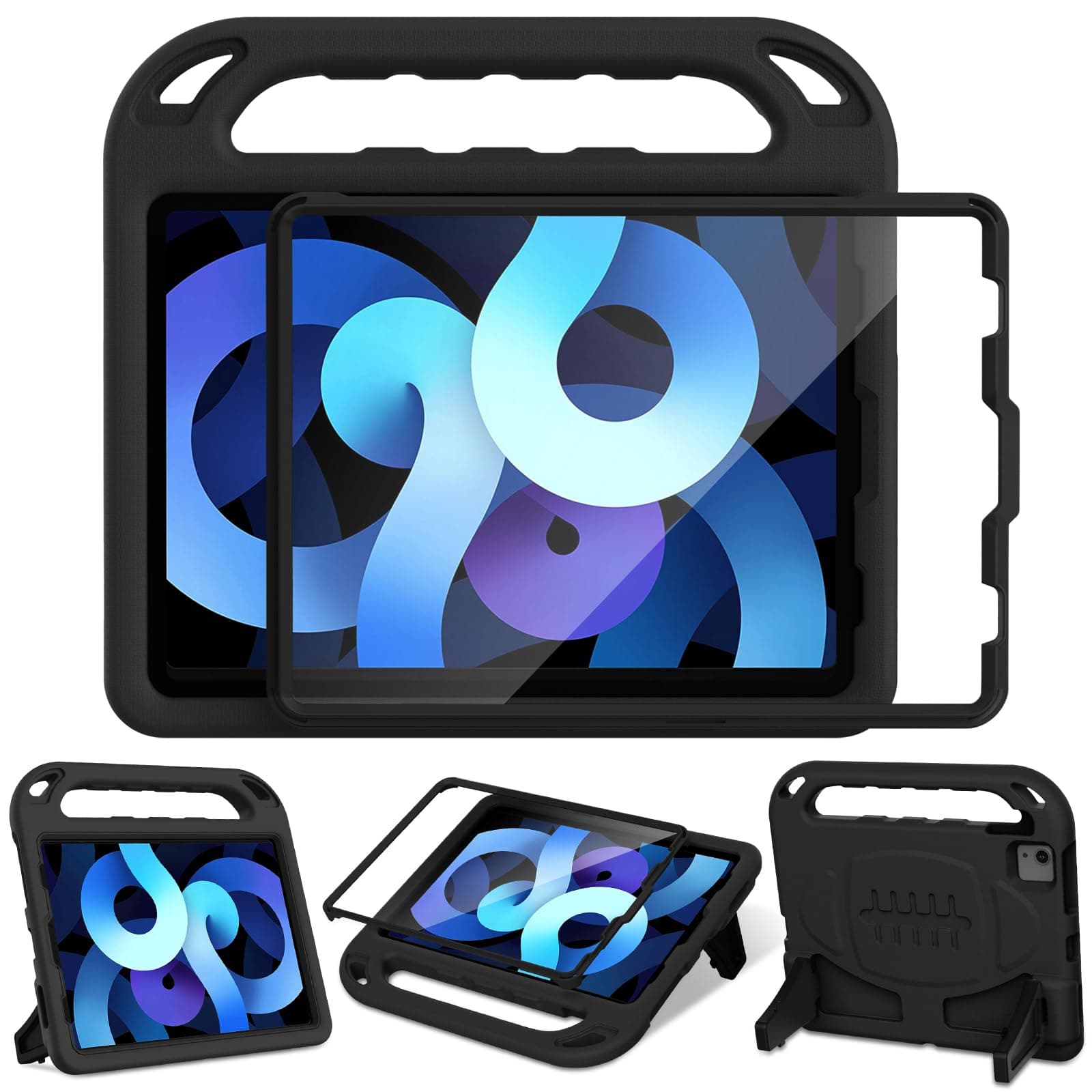 LTROPiPad Air 5/4 Case (2022/2020) & iPad Pro 11 Case (2021/2020/2018) - Built-in Screen Protector, Shockproof Handle Stand, Black