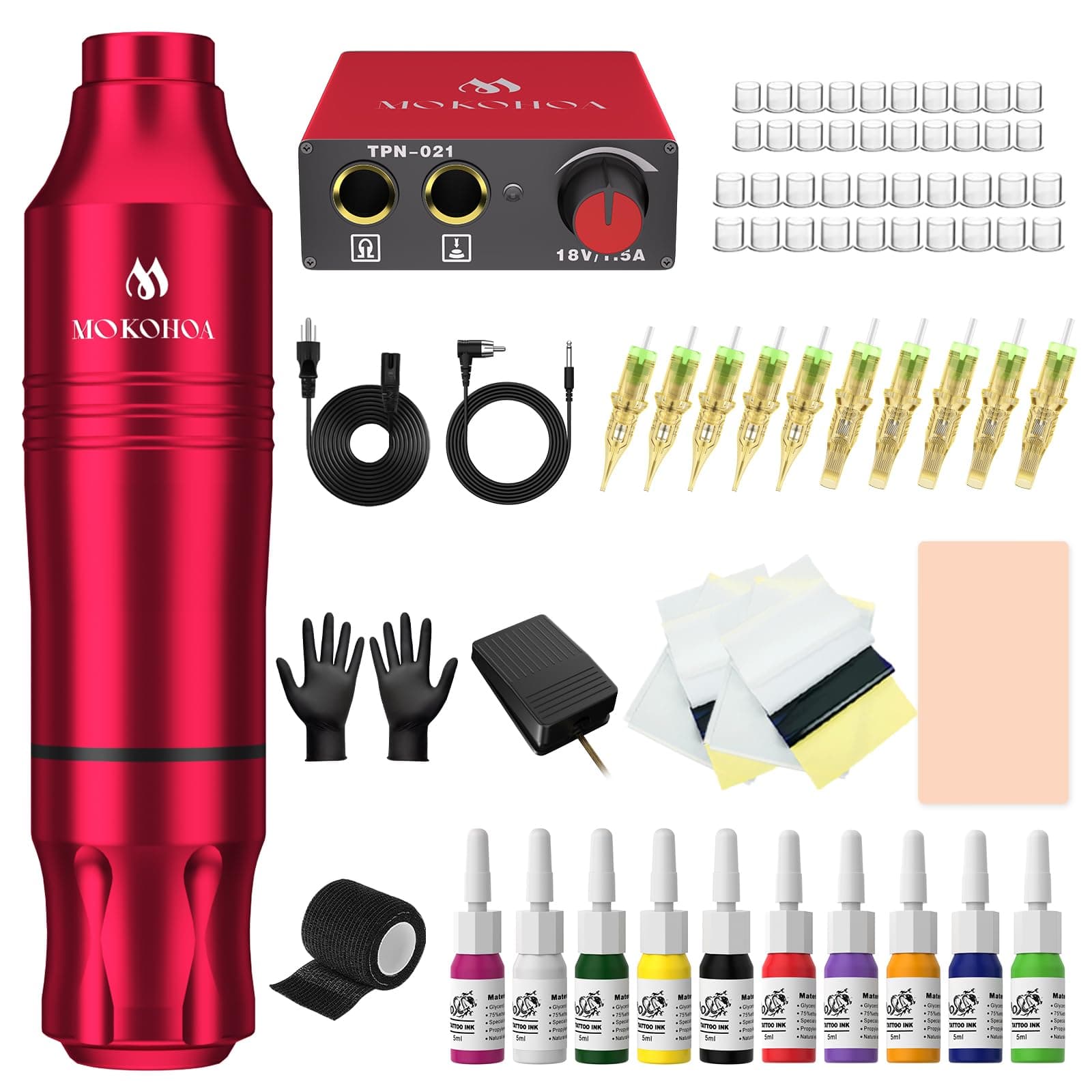 Tattoo Gun Tattoo Kit for Beginners Complete Set,Tattoo Practice Starter kit Rotary Tattoo Pen Machine,power supply,Ink, Cartridge Needles Tattoo Supplies(Rose Red)