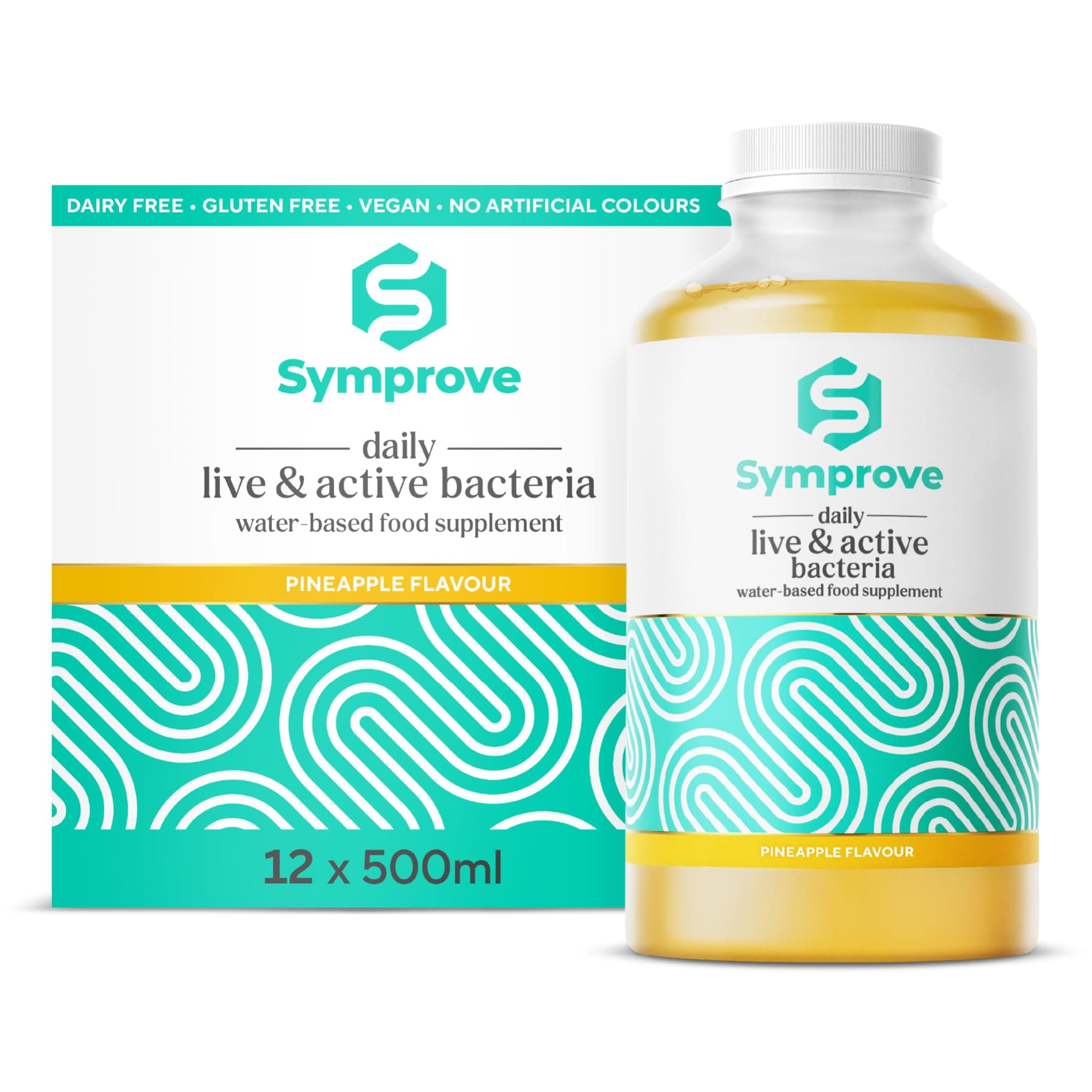 Symprove Liquid Probiotic, Billions of Live & Active Bacteria, Pineapple Flavour, Water-Based, Dairy & Gluten Free, Vegan (12 x 500ml)