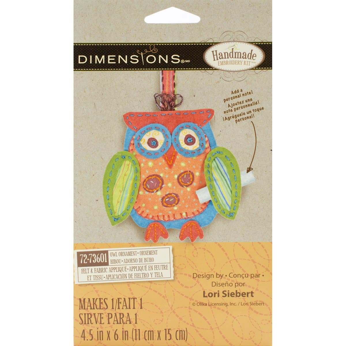 Dimensions Owl Ornament Felt Applique Kit, Multi-Colour