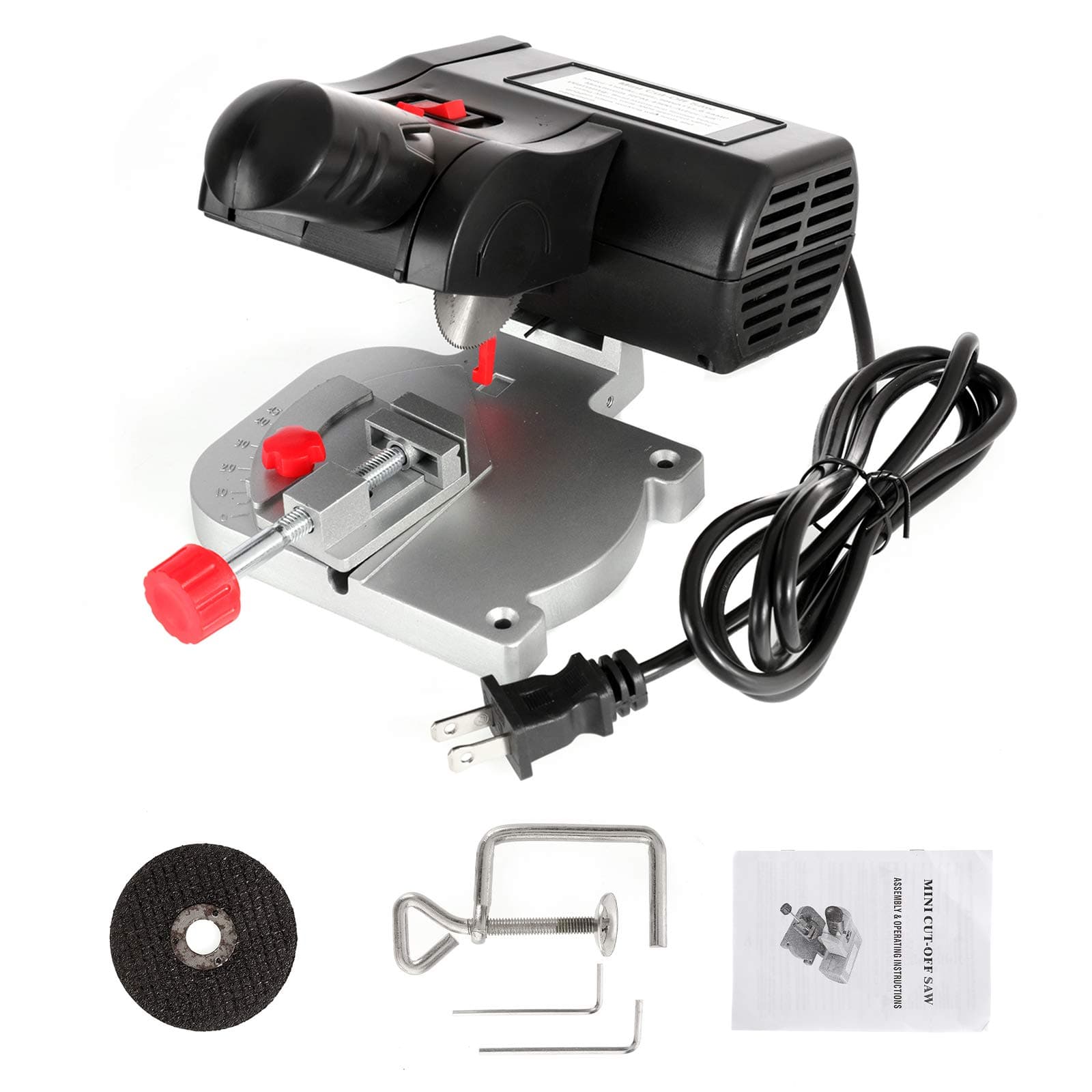 BEAMNOVA Mini Miter Saw, Electric Power Table Saw, 9 * 5.5 * 5.3 in Benchtop Cut-Off Chop Saw, Max 45 Degree Cutting, for 12mm Non-Metal, 10mm Soft Metal, 4mm Cemented Carbide, 4000-10000 RPM