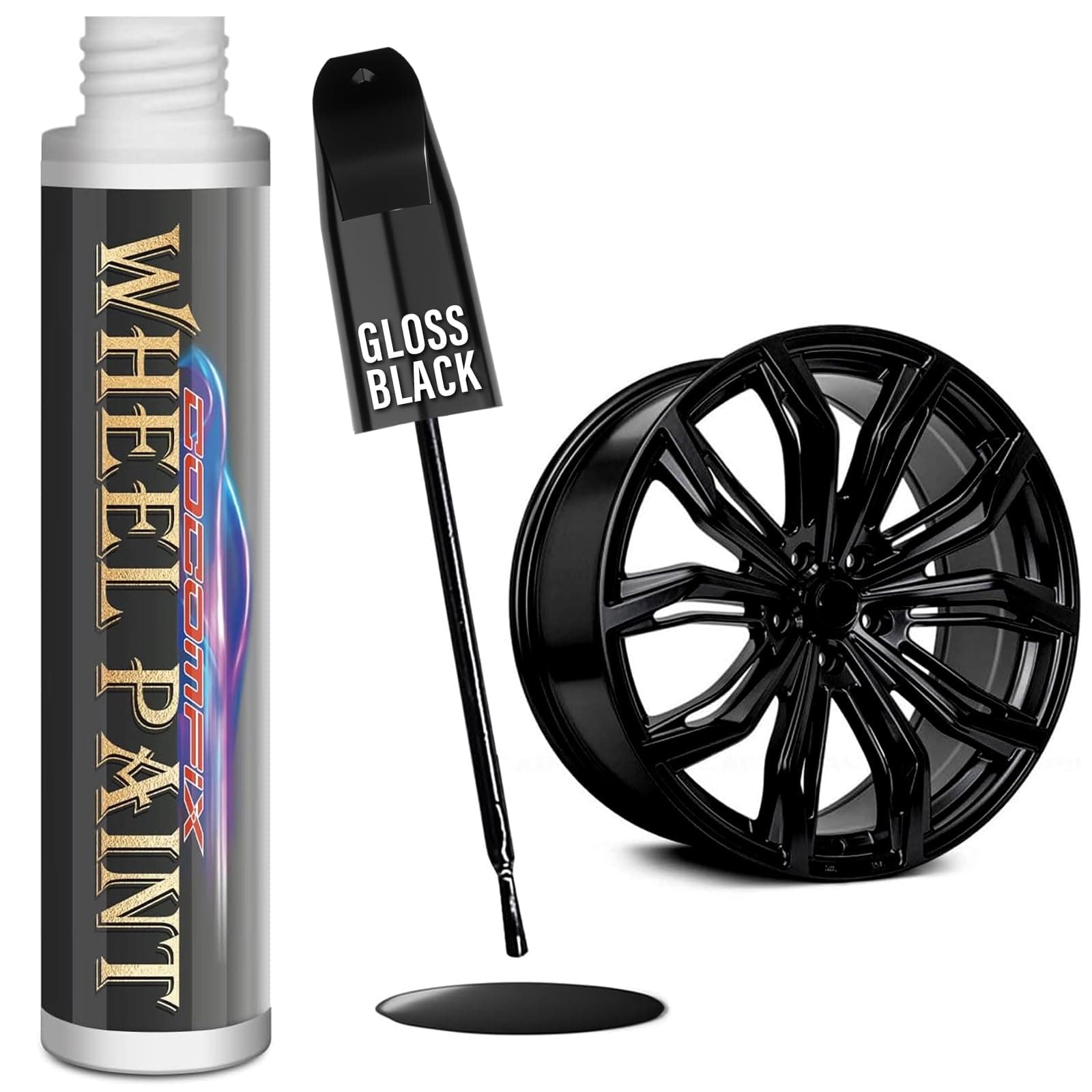 cocomfix Gloss Black Rim Touch Up Paint, Rim Paint Pen, Car Wheel Scratch Repair Kit for Curb Rash & Scratches, Universal Gloss Black Enamel paint for Alloy/Metal rims (1 fl oz), Scratch Resistant