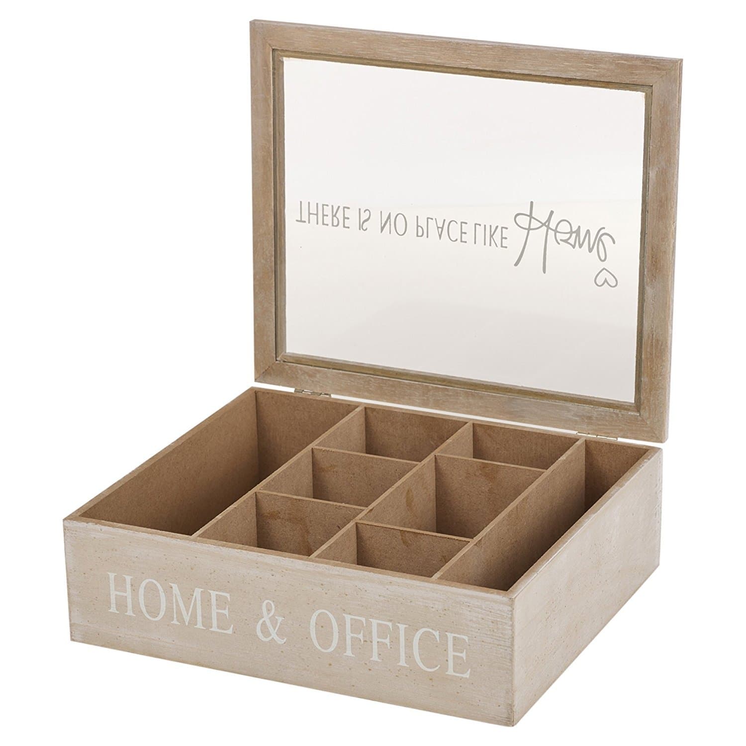 Arti Casa Wooden Multi-Section Tea Bag & Coffee Box Storage Holder Container with Glass Lid