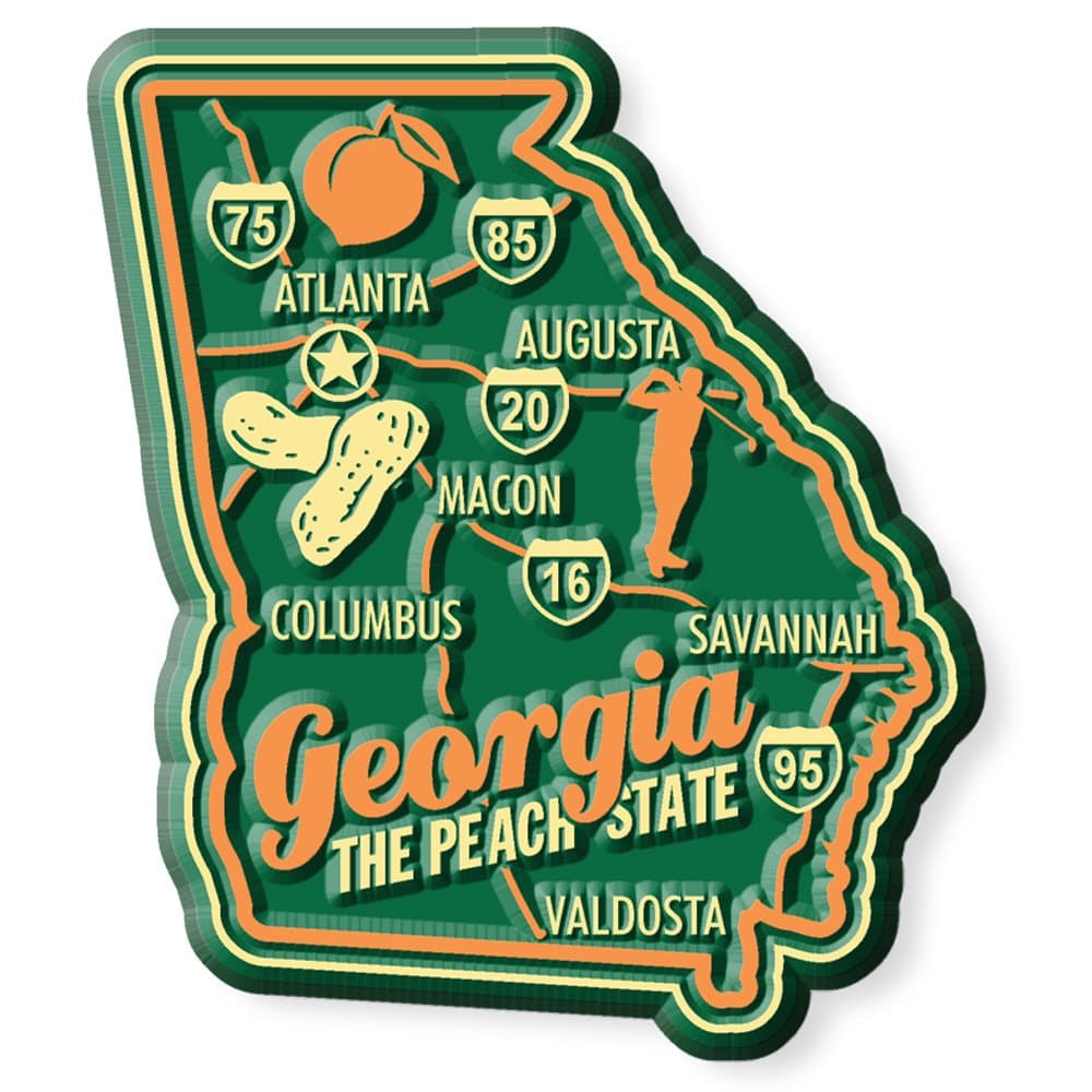Georgia Premium State Magnet by Classic Magnets, 2.2" x 2.5", Collectible 3D Rubber Vintage-Style Souvenirs and Gifts Made in The USA