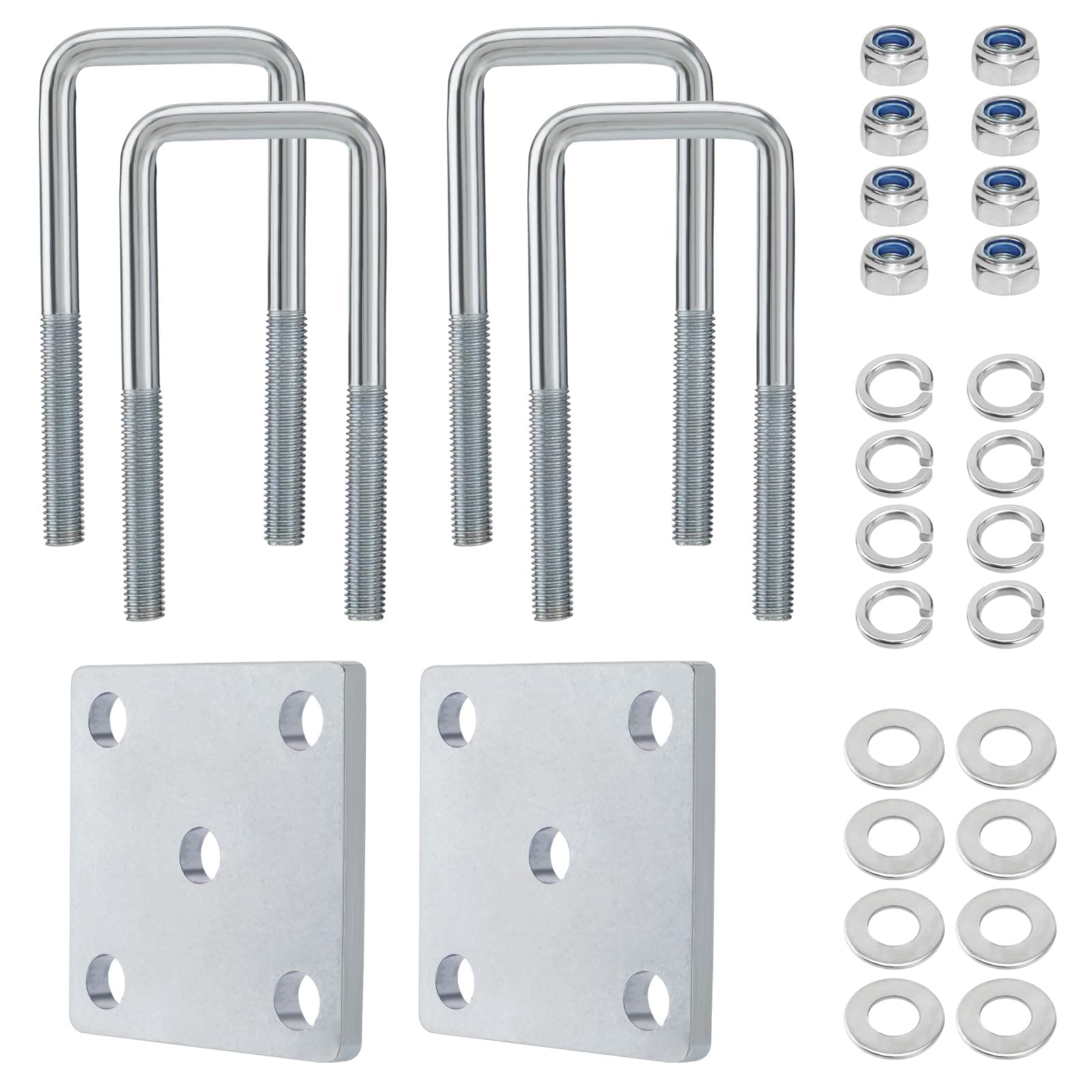 Square U Bolt Kit for Boat Trailer Axle Leaf Springs, Trailer Leaf Spring U Bolts, for 2x2 Axle - 5 1/4" Long