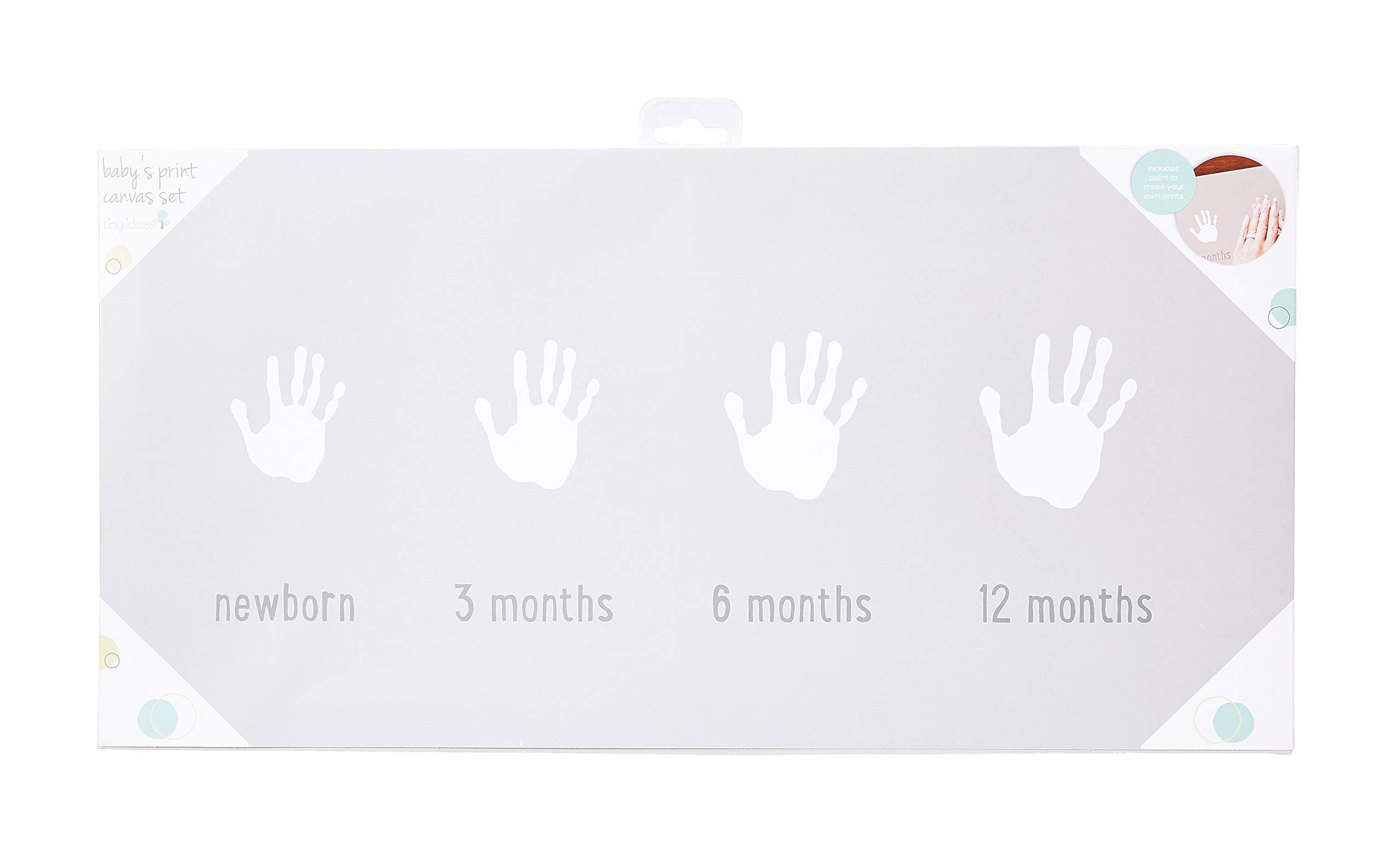 Tiny Ideas Baby Handprint or Footprint Keepsake Wall Canvas and Paint Kit, Perfect Addition to Baby Nursery Décor, Baby Shower, Gray
