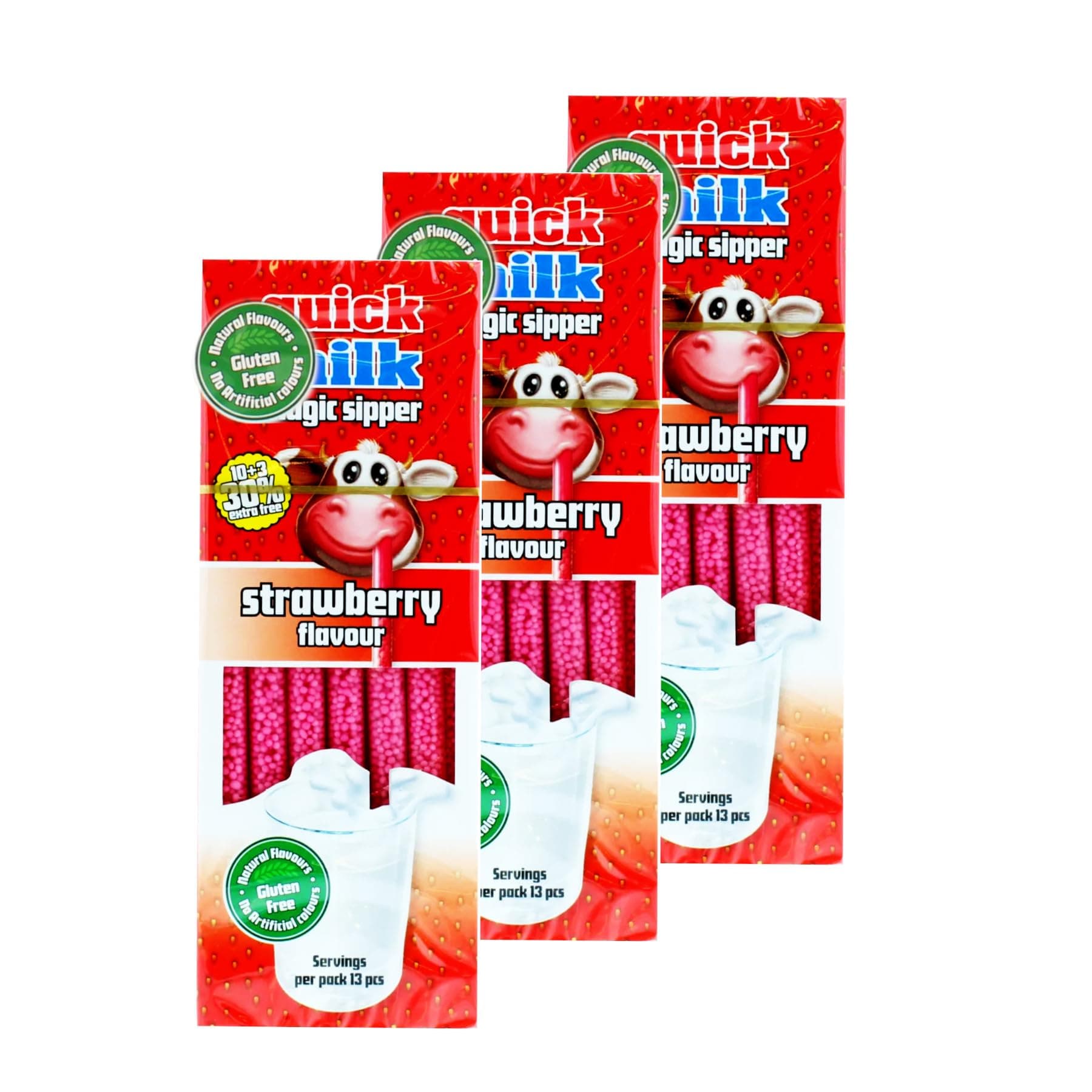 Dr Moo Strawberry Quick Milk Magic Sipper Straws 3 x 13 Pack (39 Straws)