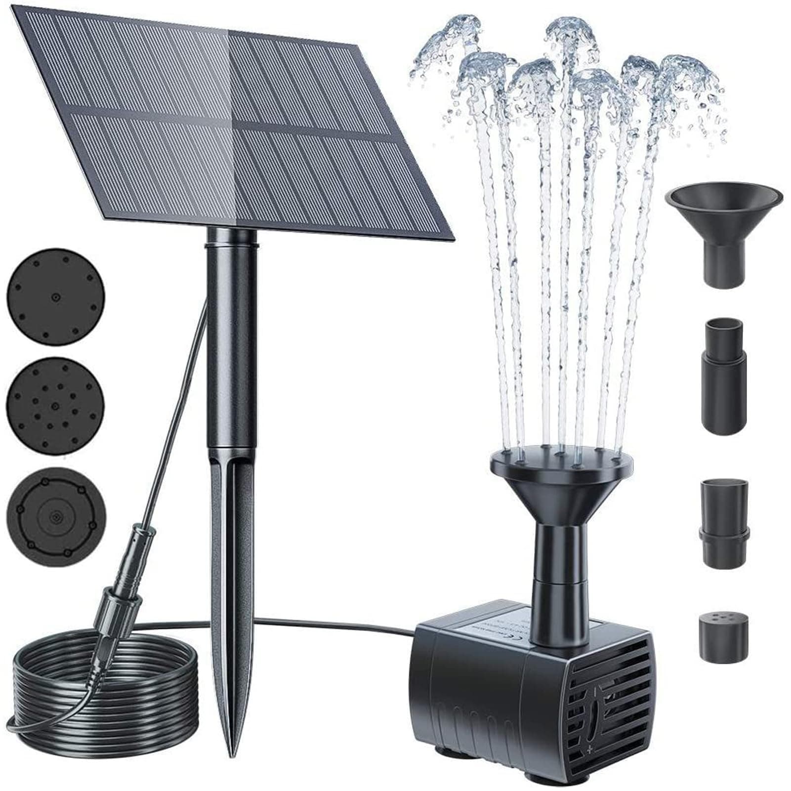 Eacam Solar Fountain Kit for Water Feature, Solar Powered Water Fountain Pump with 4 Nozzles for Bird Bath, Ponds, Garden, Fish Tank
