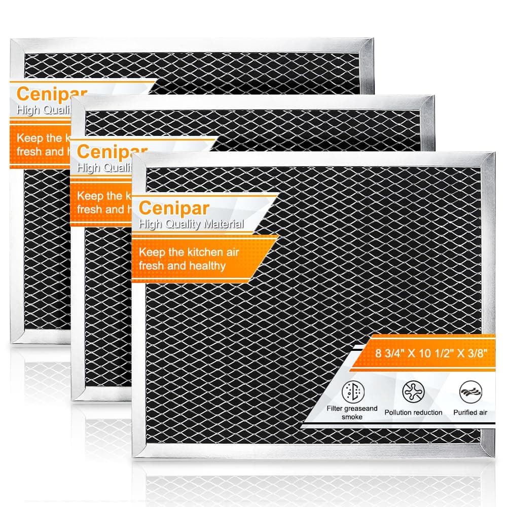 Cenipar 97007696 Range Hood Filter Charcoal Odour Filter for Range vent hood (8 3/4" X 10 1/2" X 3/8")-3 Pack