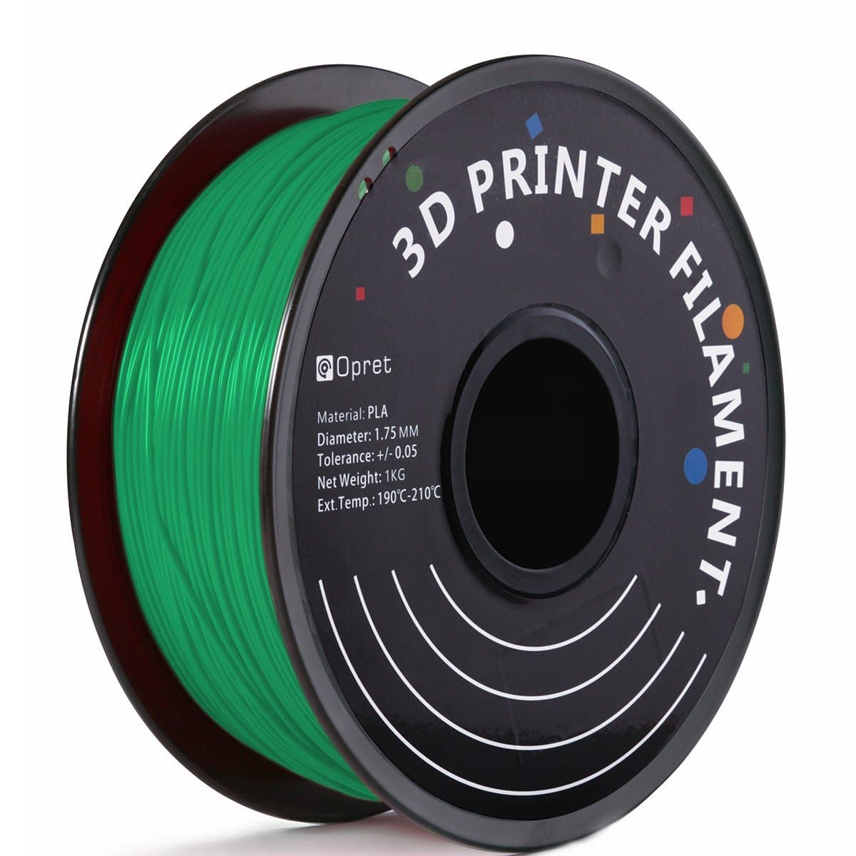 Opret 3D Printer Filament 1.75 mm PLA 1 kg Spool, Dimensional Accuracy +/- 0.05 mm, High Purity Filament, Green
