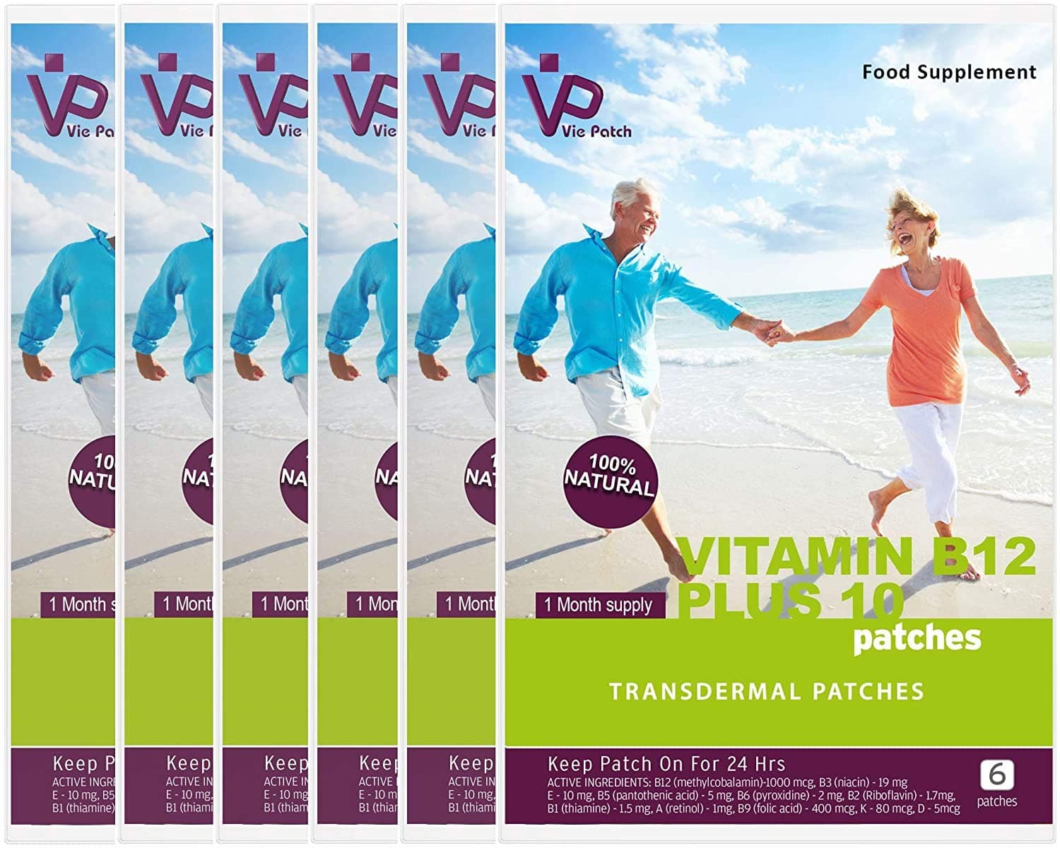 Vie Patch - Vitamin B12 Plus 10-36 Patches. No More Feeling Tired Or Sluggish. 100% Natural. 6 Month Supply