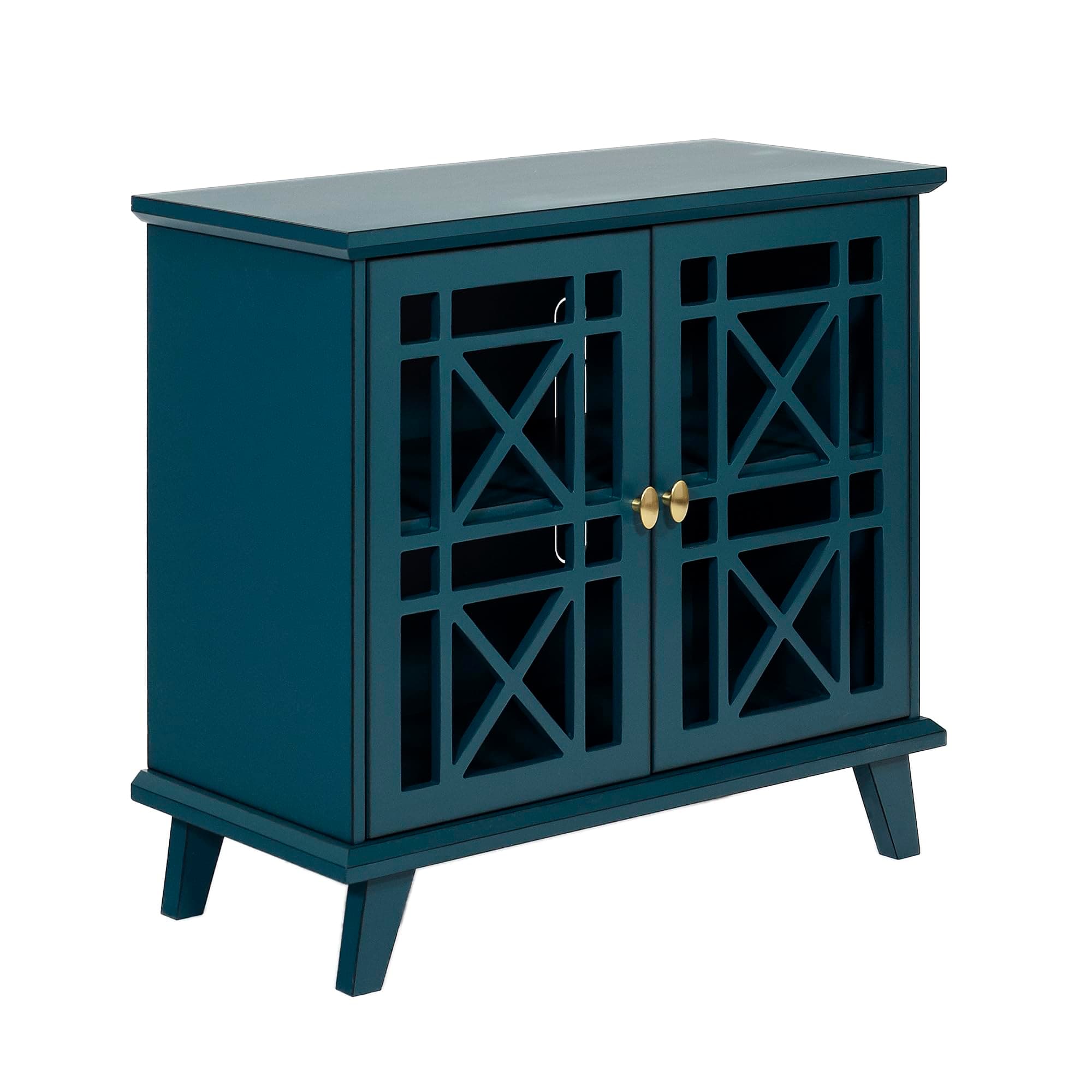 Eden Bridge Designs 81cm (32") Fretwork Accent sideboard Kitchen Cabinet with Storage and Shelves, Kitchen and Dining Server Console, Blue