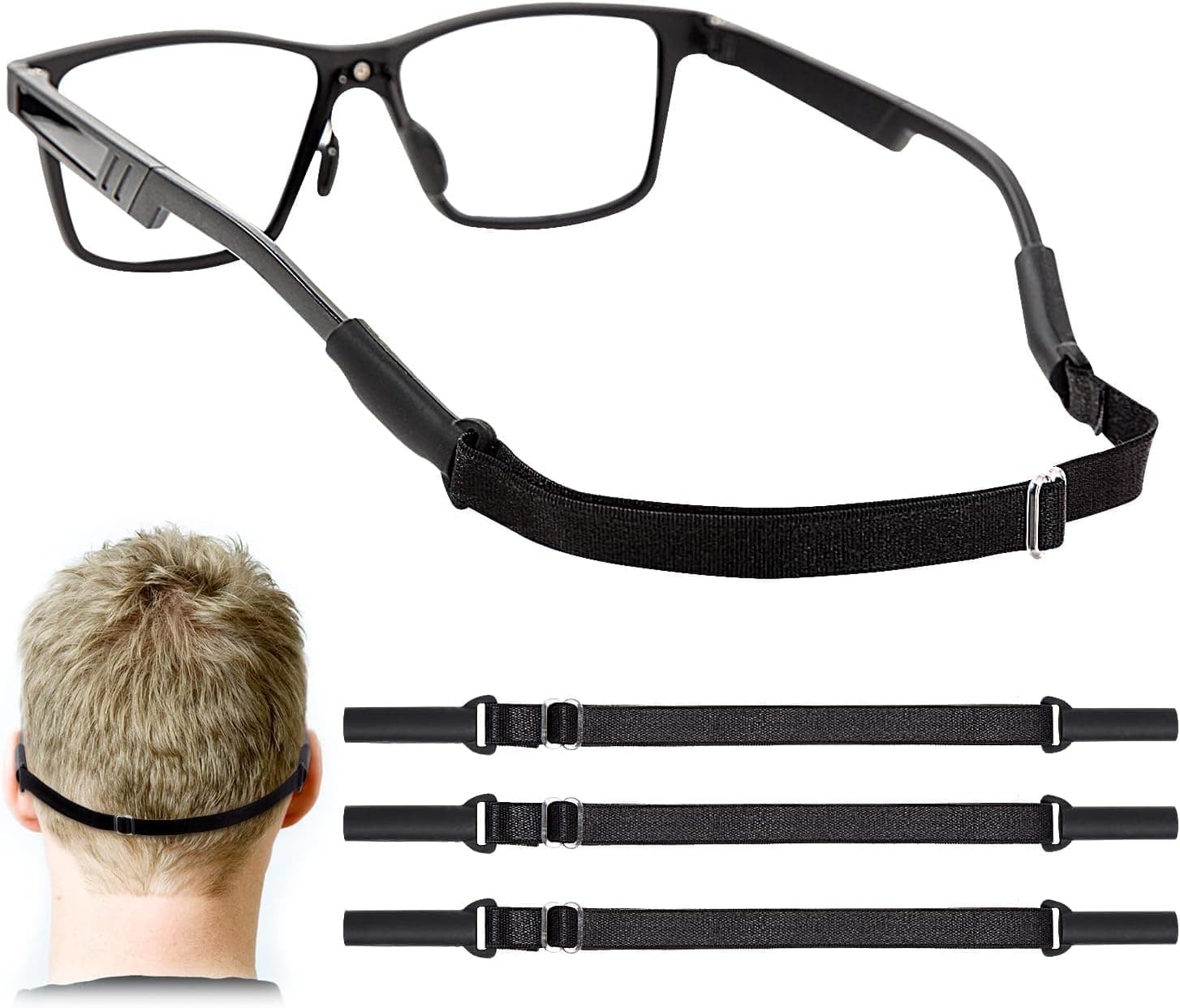 Enenfly Adjustable Glasses Straps - 3 Pack No Tail Eyewear Retainer for Men, Women, Kids – Fits Eyeglasses & Sunglasses