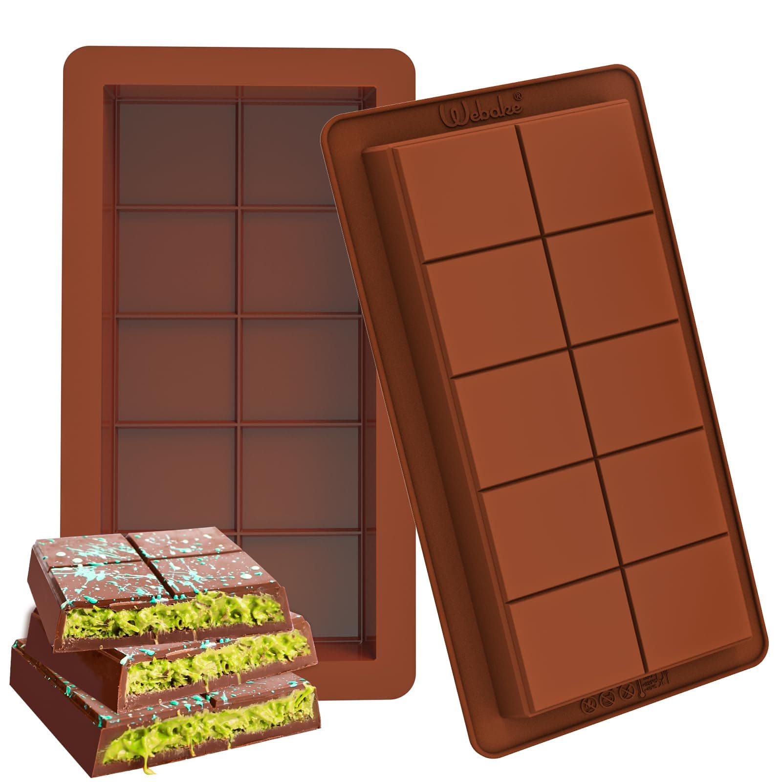 Deep Chocolate Bar Moulds Silicone LFGB 2 Pcs Big Chocolate Bar Mould Thick Candy Bars Moulds