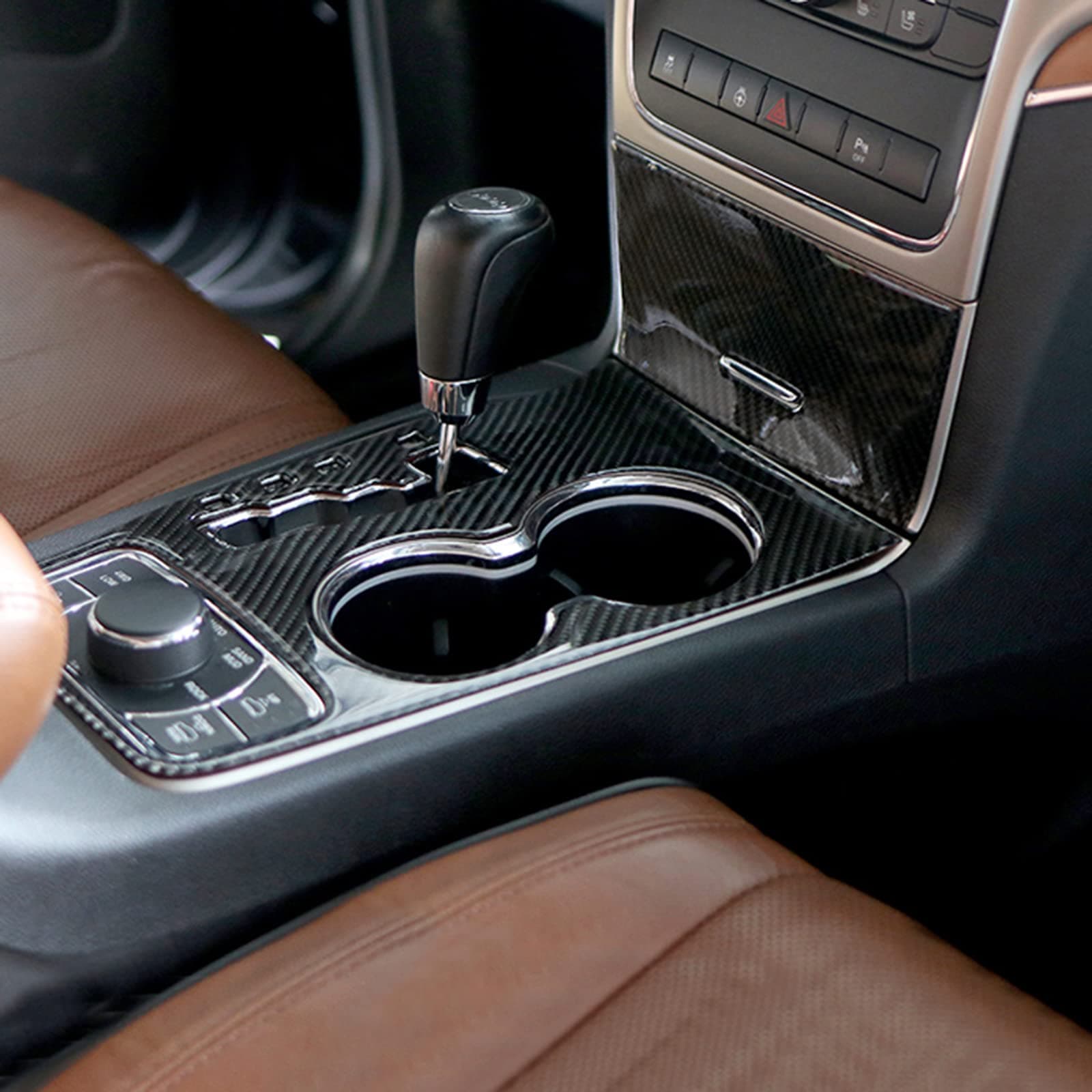 YOCTM For Jeep Grand Cherokee 2011 2012 2013 Interior Accessories Real Carbon Fiber Center Console Cup Holder Cover Trim