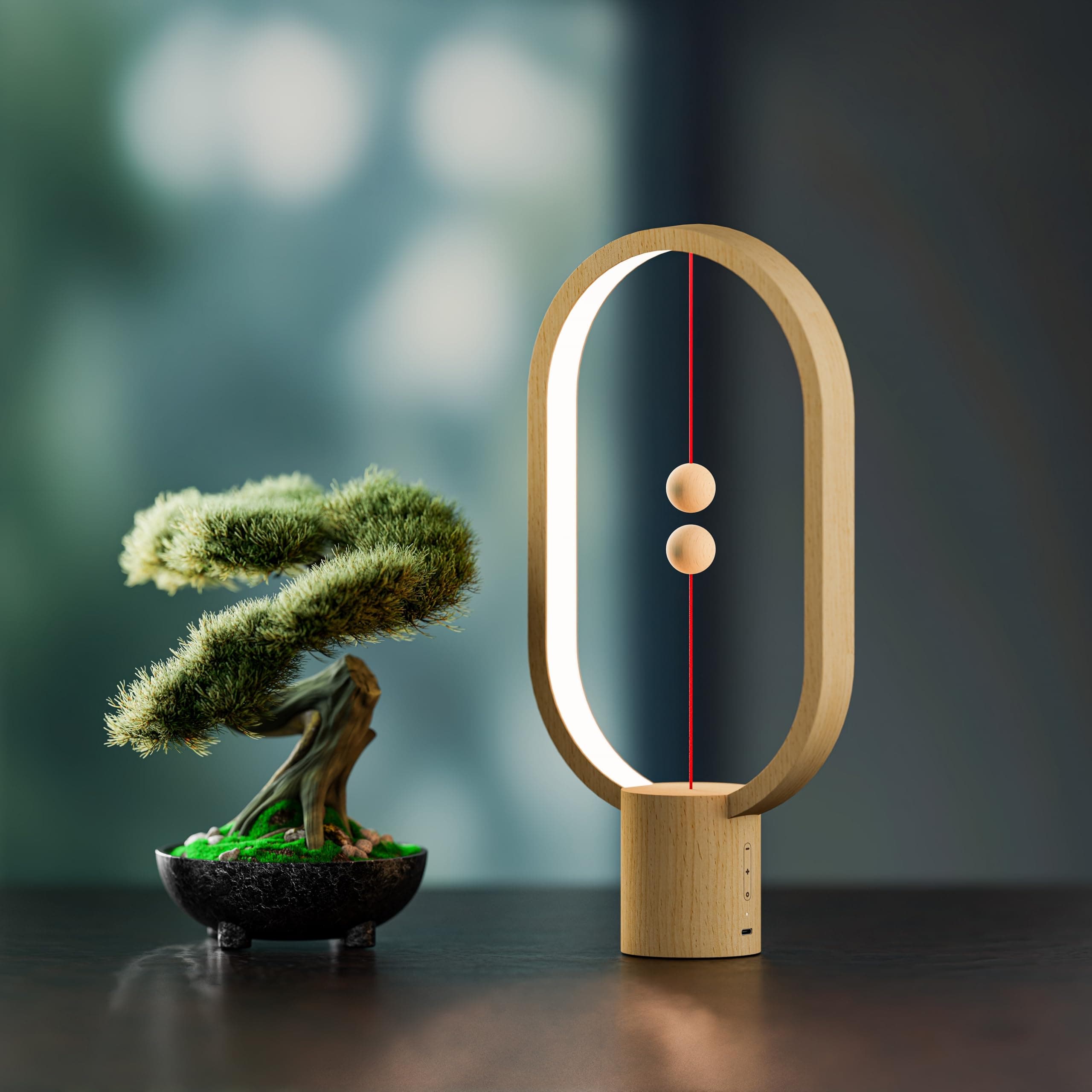 Table Lamp for Bedroom - Balance Lamp,Bedside Lamp with Touch Dimmer,Christmas Gifts,Nightstand Lamp,3 Level Brightness Rechargered Night Light for Home,Office,College Dorm (Wood Color)