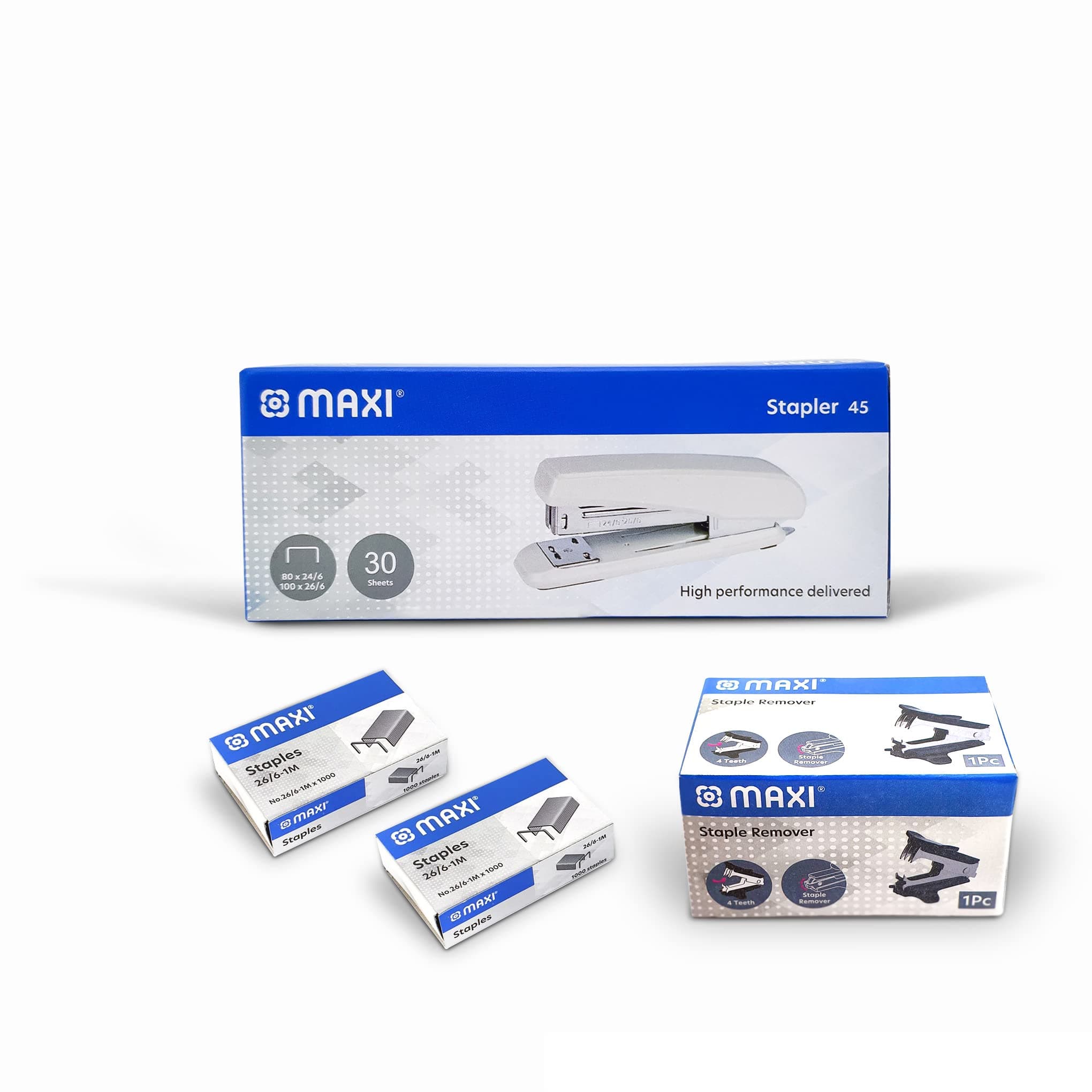 Maxi Stapler 20 Sheets + Staple Remover +Staples 26/6 1000pcsX2Pkts, ideal for office,school and Home