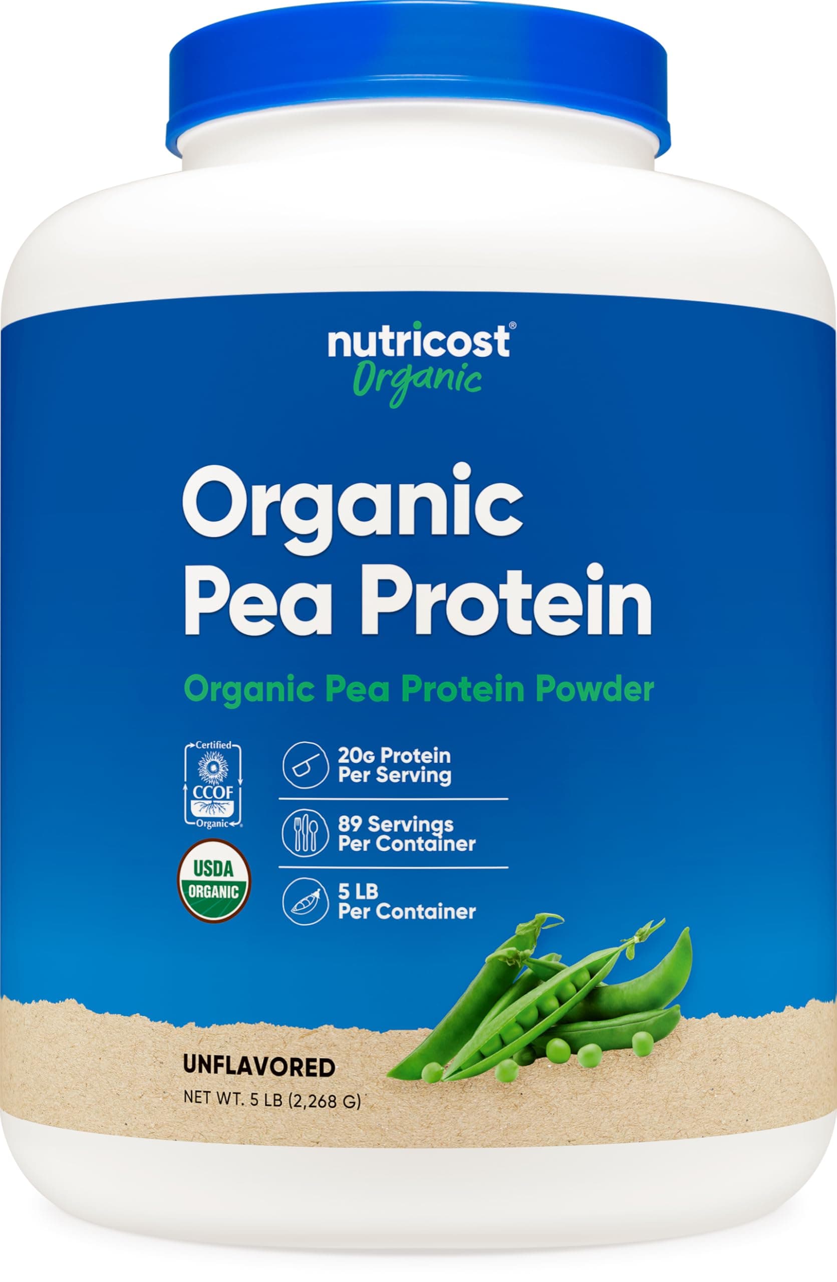 Nutricost Organic Pea Protein Isolate Powder (5LBS) - Unflavored, Certified USDA Organic, Protein from Plants, Vegetarian Friendly, Gluten Free, Non-GMO