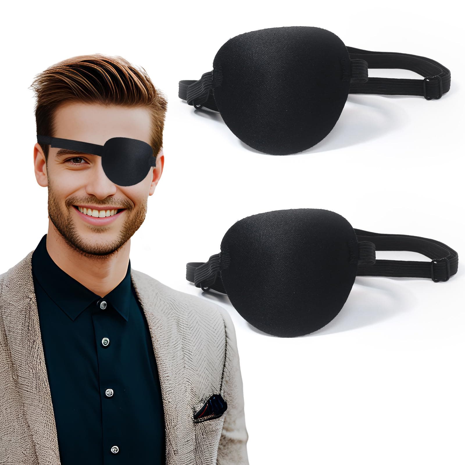enttgo Eye Patch,2Pcs Eye Patches for Adults,Adjustable Lazy Piratel Eye Patch for Left or Right Eyes, Reusable Eye Cover for Cosplay Pirate Costume
