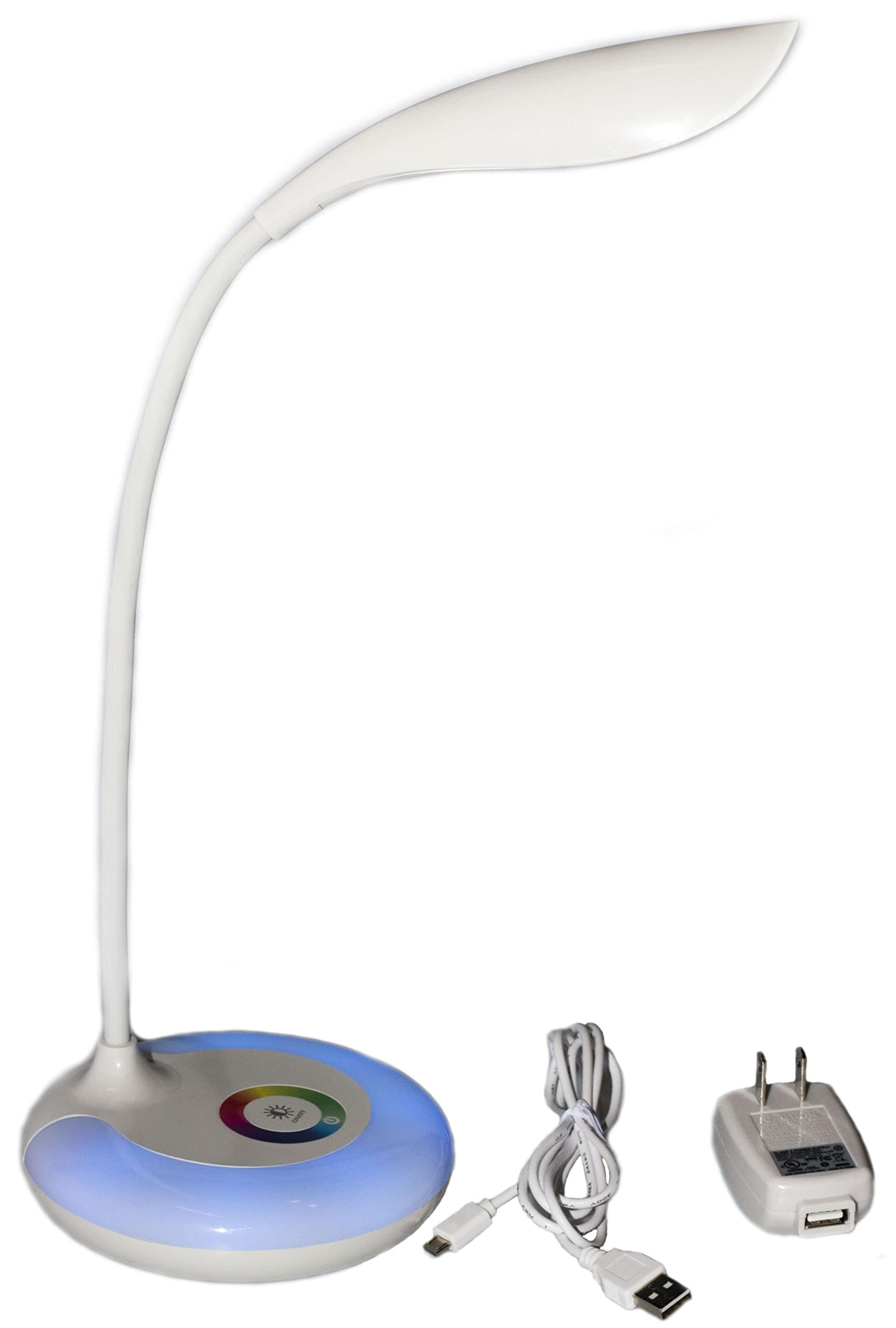 Portable Rechargeable LED Table/Desk Lamp with Color Changing Base and Adjustable Brightness, White