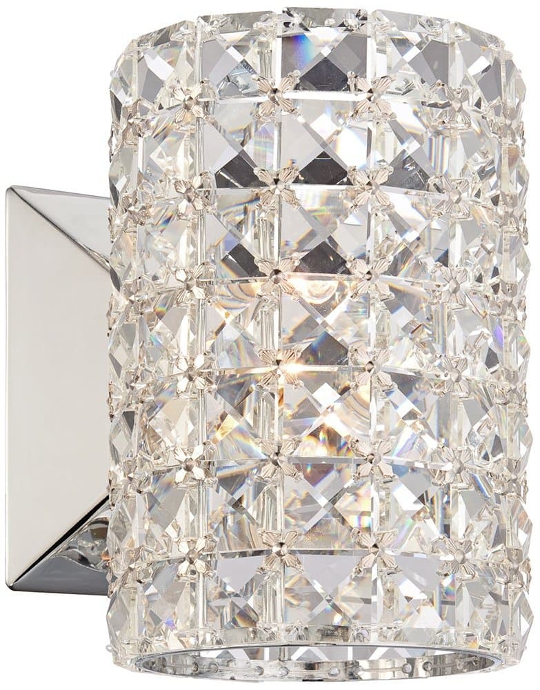 Vienna Full Spectrum Bernadette Modern Wall Sconce Lighting Chrome Silver Metal Hardwired 6 1/2" High Fixture Crystal Cylinder for Bedroom Bathroom Bedside Living Room Home Hallway Dining Kitchen