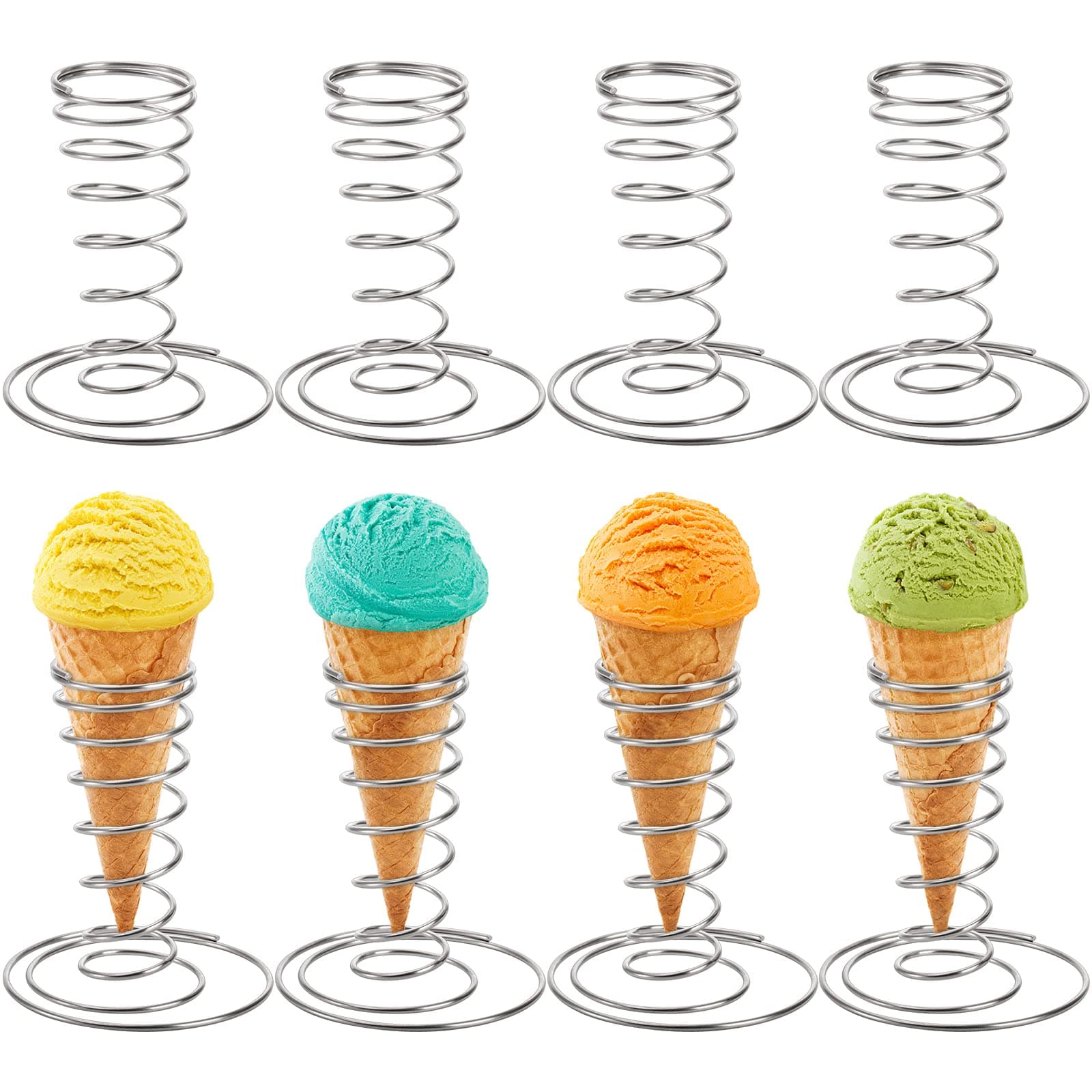 ZEAYEA 8 Pack Ice Cream Cone Holders, Stainless Steel Waffle Pizza Cones Holders, Food Cone Display Stands for Kitchen Restaurant Party Supplies