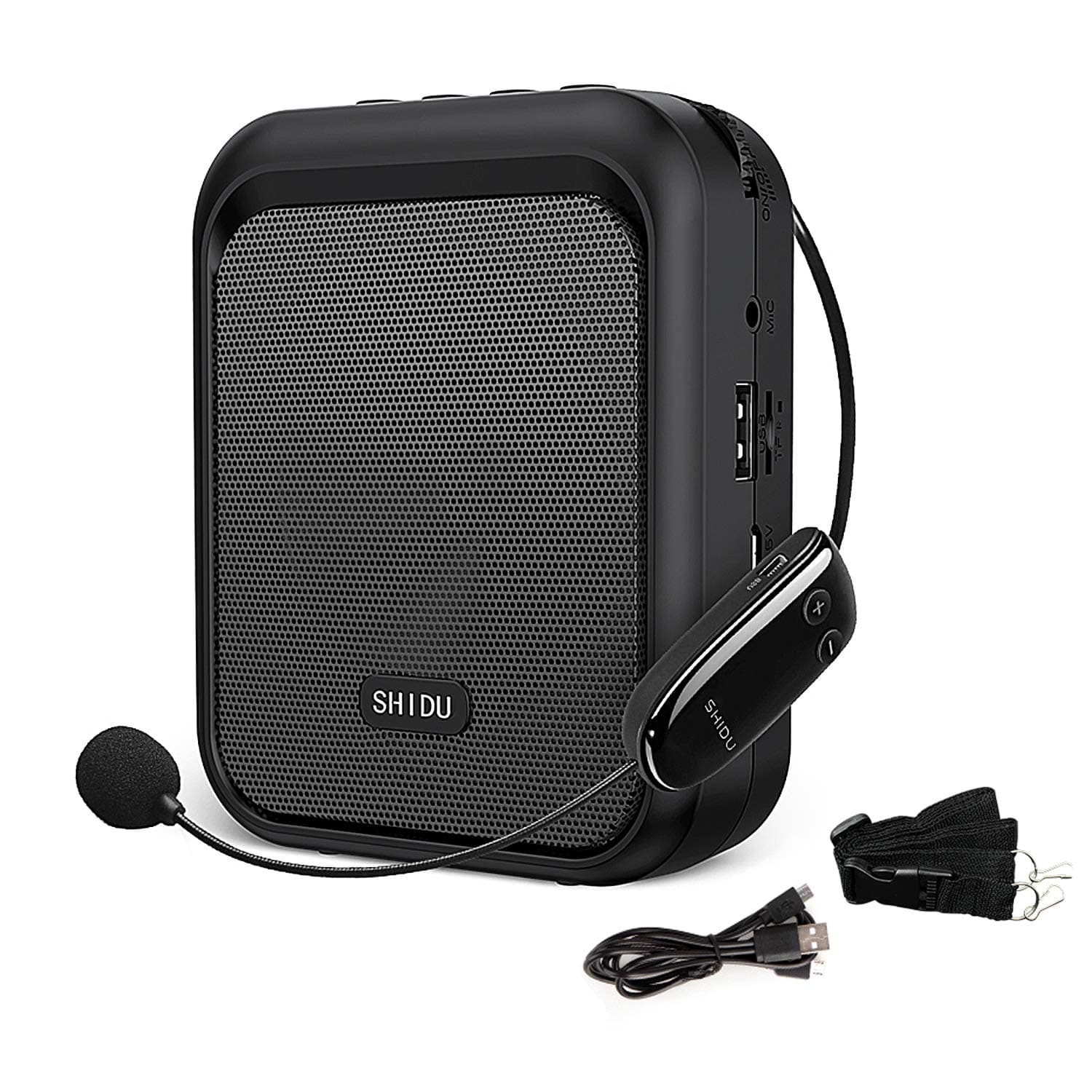 SHIDU Mini Voice Amplifier Portable Bluetooth Speaker with UHF Wireless Microphone Headset 10W 1800mAh PA system Supports MP3 Format Audio for Teachers, Taxi Driver, Coaches, Training, Tour Guide