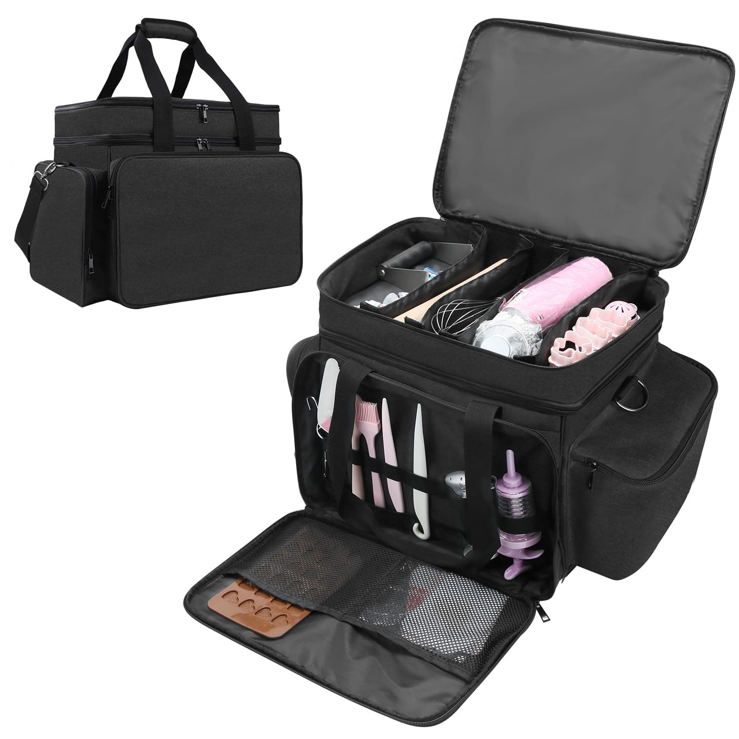 Baking Supplies Storage Bag for Bakers/Pastry Chefs, Cake Decorating Tool Caddy,Suitable for Cake Decorating,Baking Pan,Baking Mat,Muffin Liners,Black