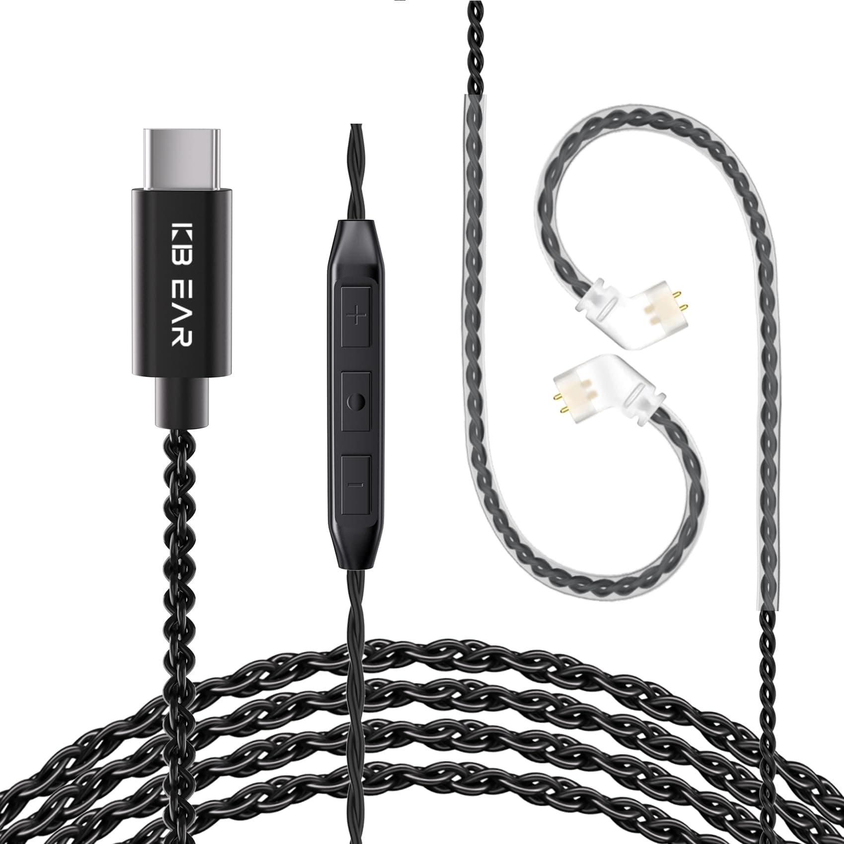 KZ ZS10 Pro IEM Cable, Type-C USB C Earbuds Cable, KBEAR CX01 OFC in Ear Monitor Headphones Cords for ZS12 PRO X, ZSN PRO X, EDX PRO, ZAR, ZA12, Castor, ZAS, CCA CRA (QDC-Pins with Mic, Black, 1.2m)