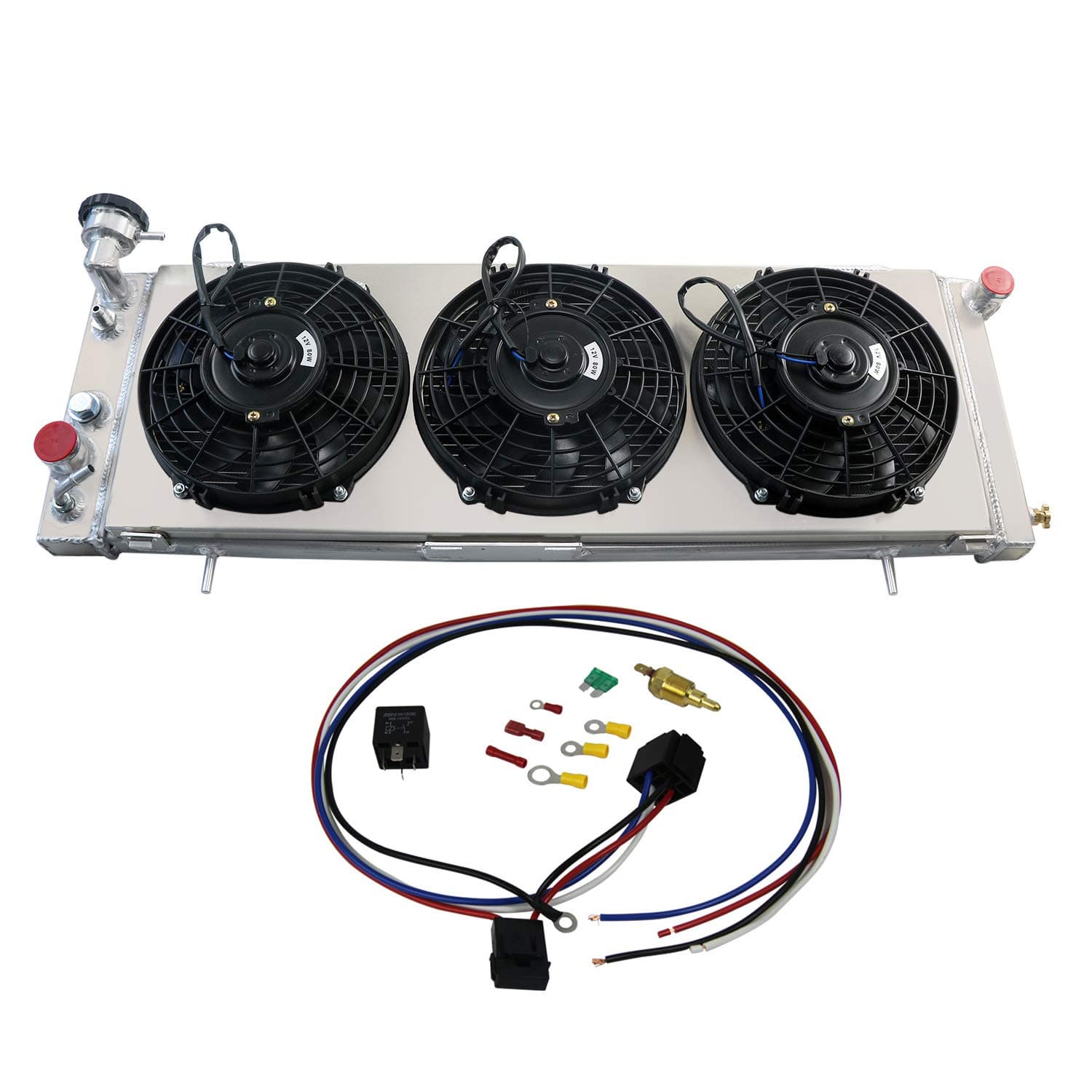 Radiator For 1984-2001 Jeep Cherokee XJ/Comanche 2.5L 4.0L AT, 3 Row Aluminum Radiator + Shroud/Fan + Relay Kit