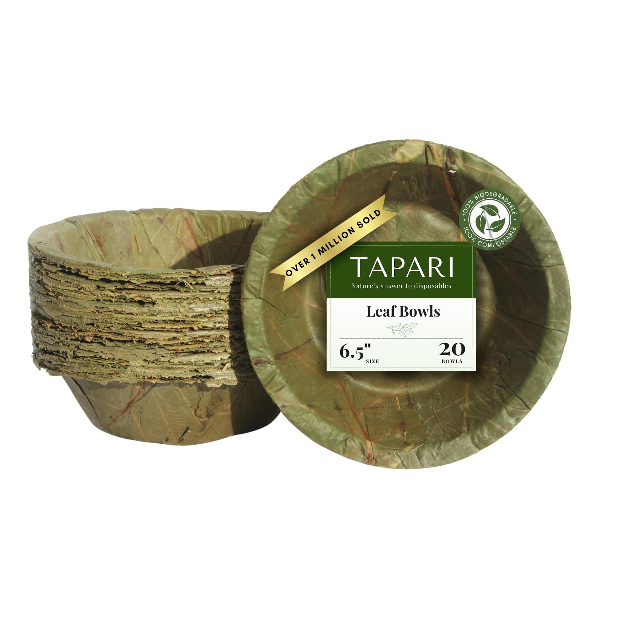 TAPARI Sturdy Eco-Friendly Disposable Leaf Bowls - 100% Compostable and Biodegradable - Pack of 20 Ø 6 inch / 15cm leaf bowls for Parties – Ethically Produced - Chaumin plate