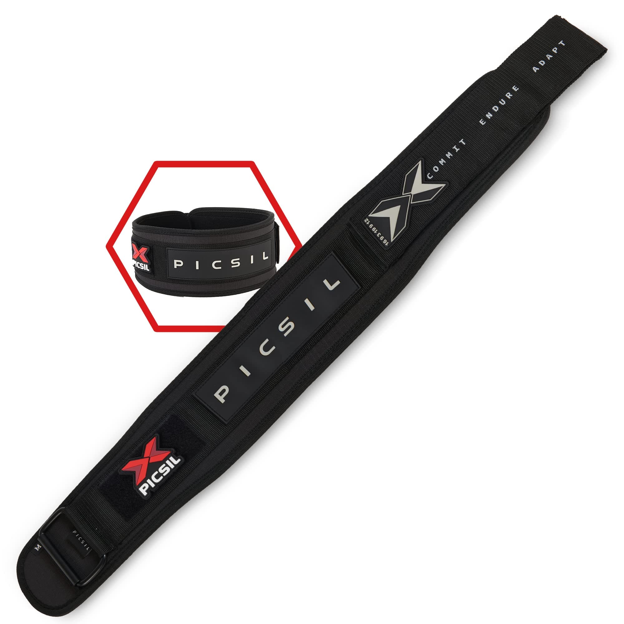 PICSIL Weight Lifting Belt, Workout Belt for Exceptional Core & Back Support, Weightlifting Belt Ideal for Squats, Lunges, & Barbell Exercises, Customizable with Space for Patches, Black, Small