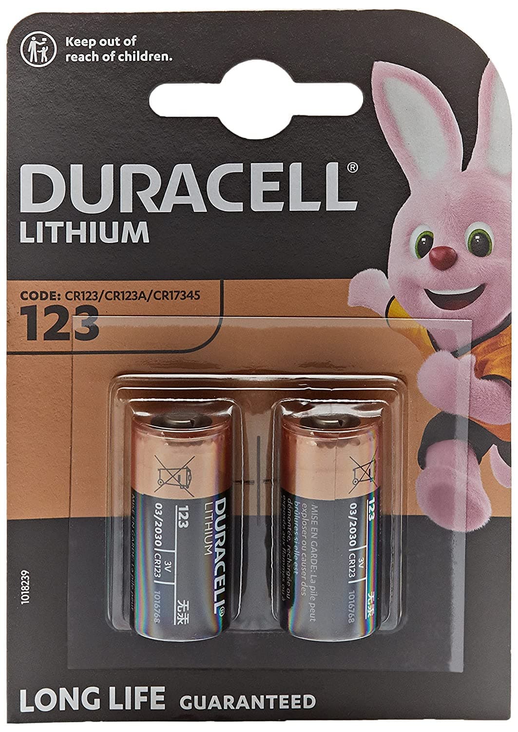 DURACELL CR123 (2 Pack) high power lithium battery 3V (CR123A / CR17345) Long life guaranteed – For use in Cameras, Flashlights, Smoke Detectors and Other Small Electronic Devices–10 Years In-Storage