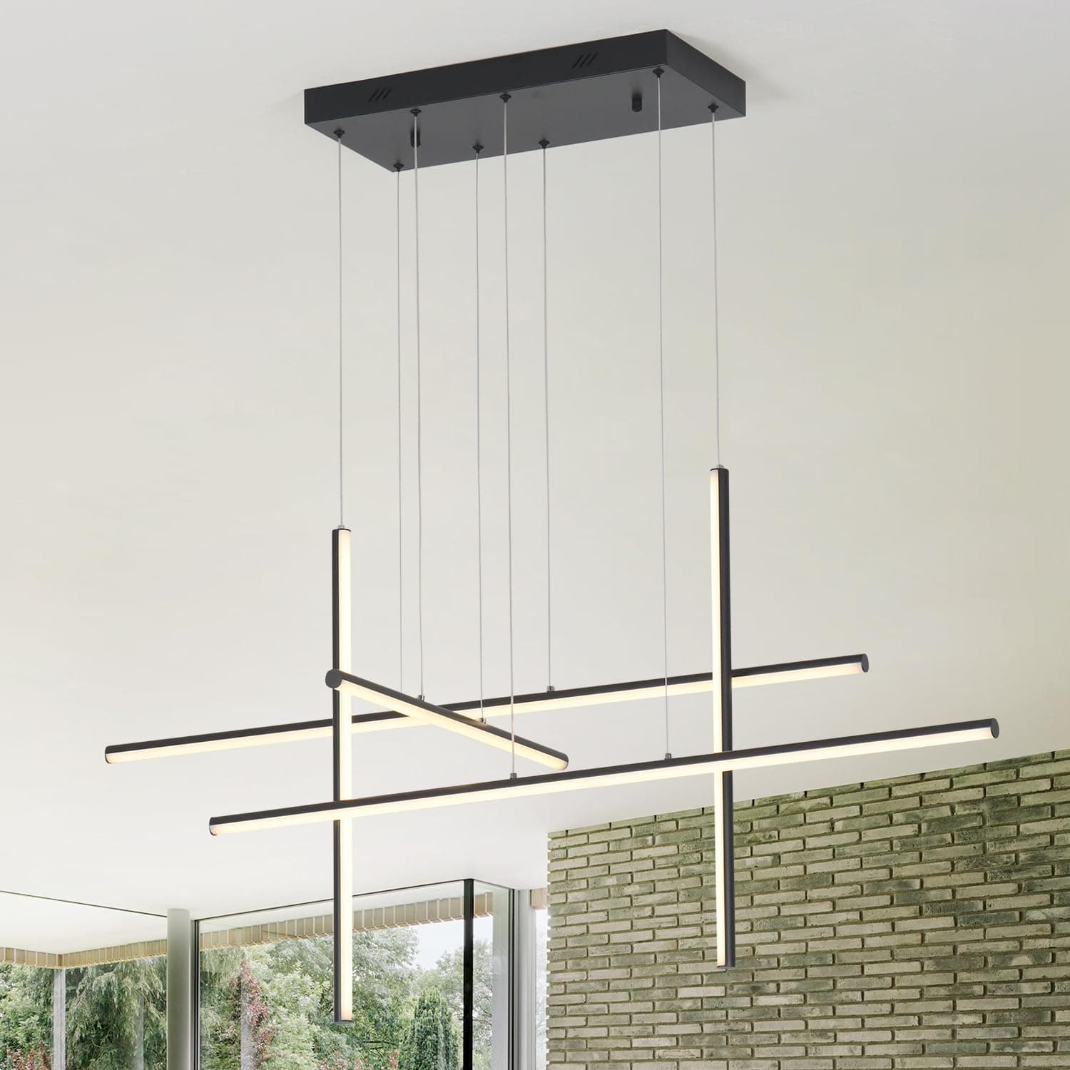 5 Lights Matte Black Linear Chandelier LED Dimmable Hanging Pendant Light for Kitchen Island Restaurant,LED 50W Rectangle Chandelier Lighting Fixture