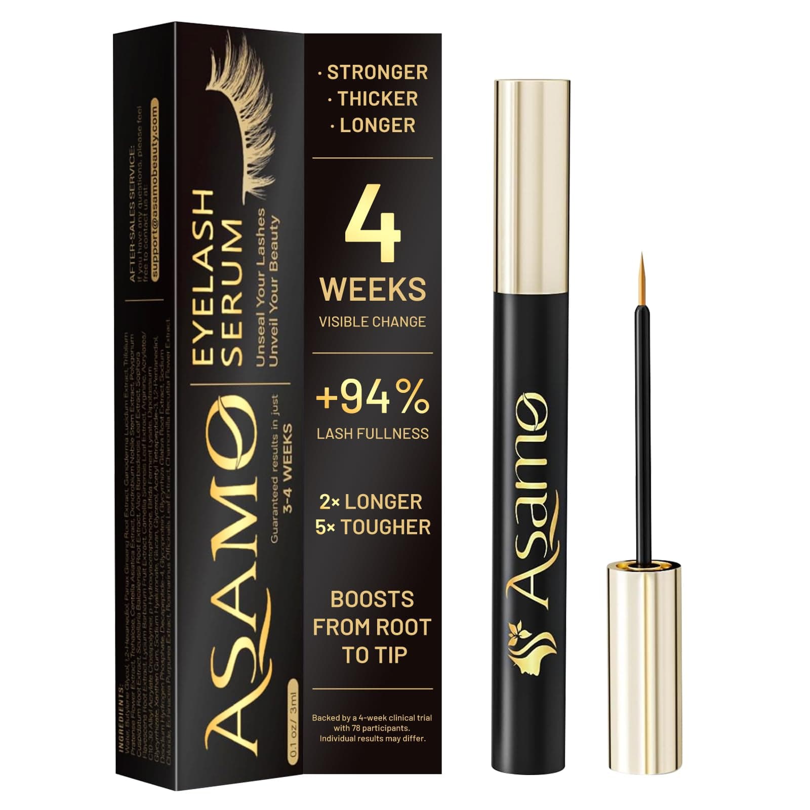 Eyelash Growth Serum – 15 Plant Extracts for Longer, Denser & Robust Lashes,Boosts Natural Lash Development,eyelash serum,Enhance Natural Beauty, Hypoallergenic Oil Free,lash growth serum(Black-Gold)