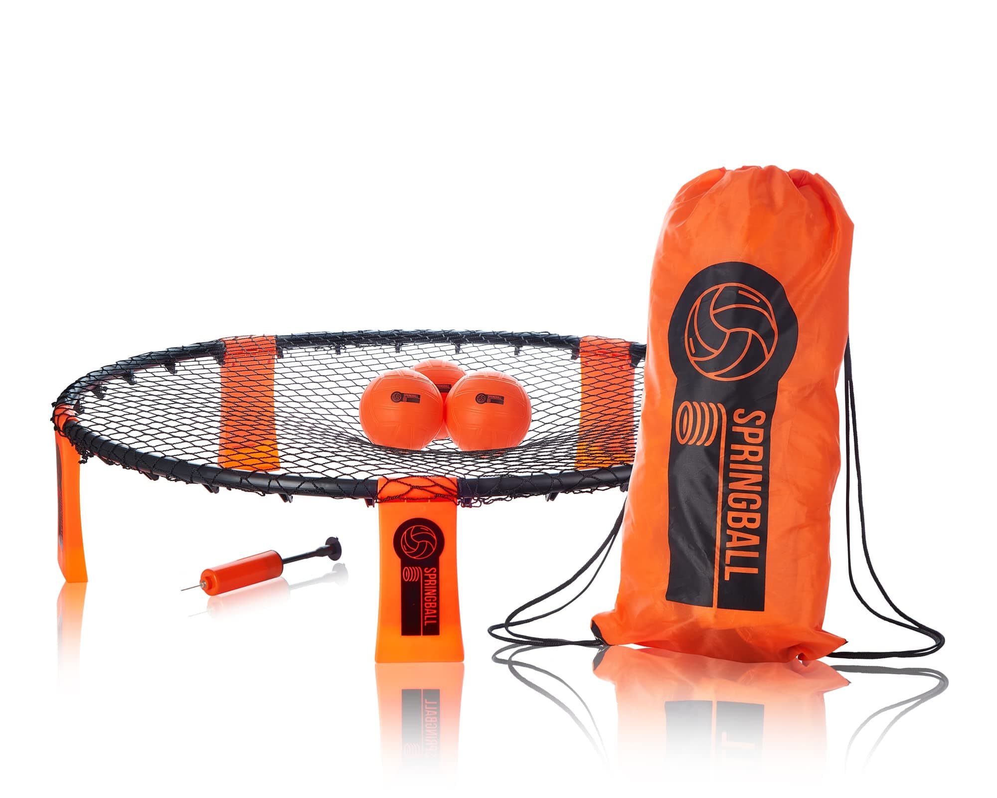 SpringballRoundnet Indoor Outdoor Game Set - Includes 3 Balls, Drawstring Bag, Hand Pump with Needle, Set Up Instructions & Rule Book