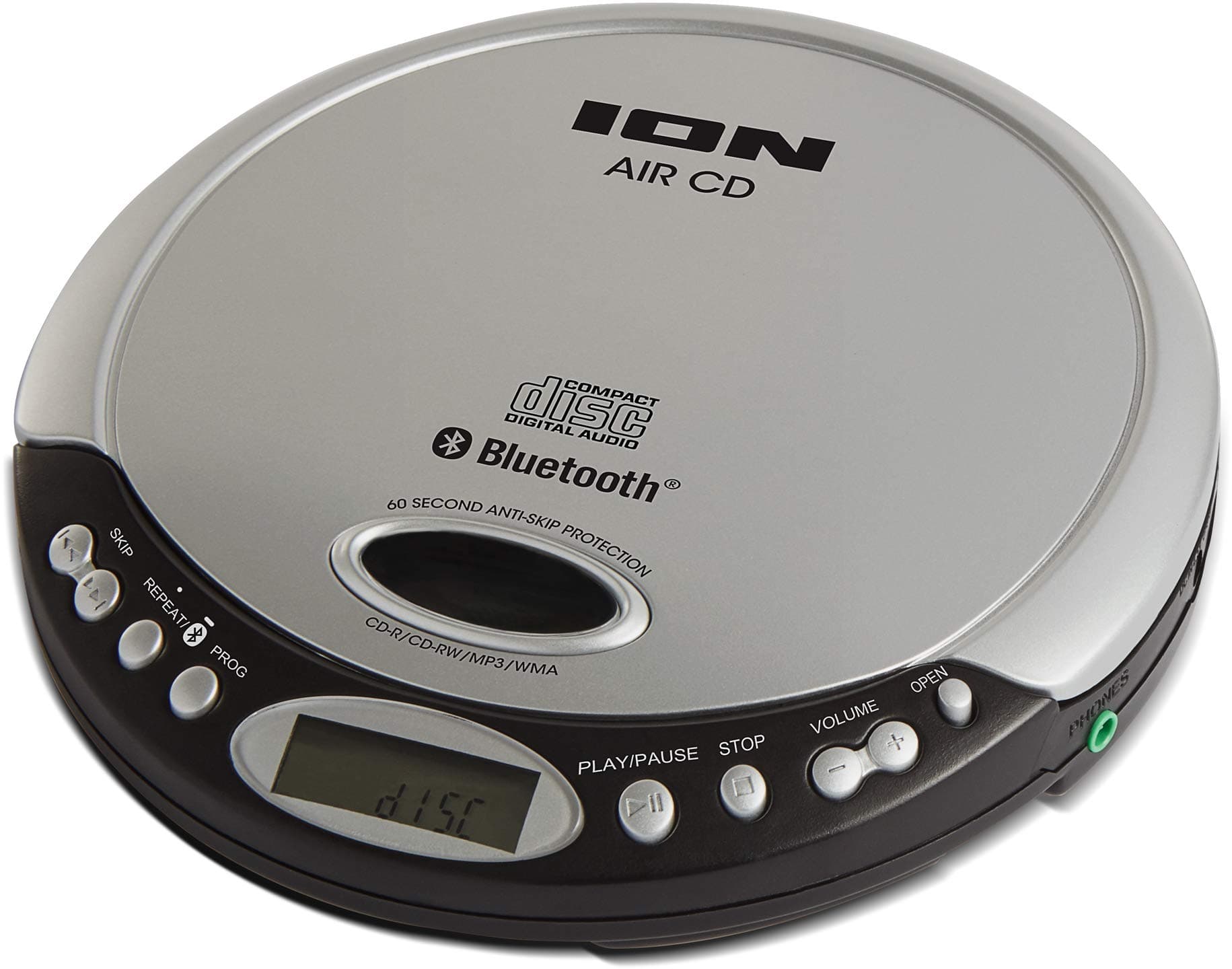 ION Audio Air CD - Slimline Portable Anti-Skip CD Player with Wireless Bluetooth Streaming, Headphone Output and Optional USB/Battery Operation