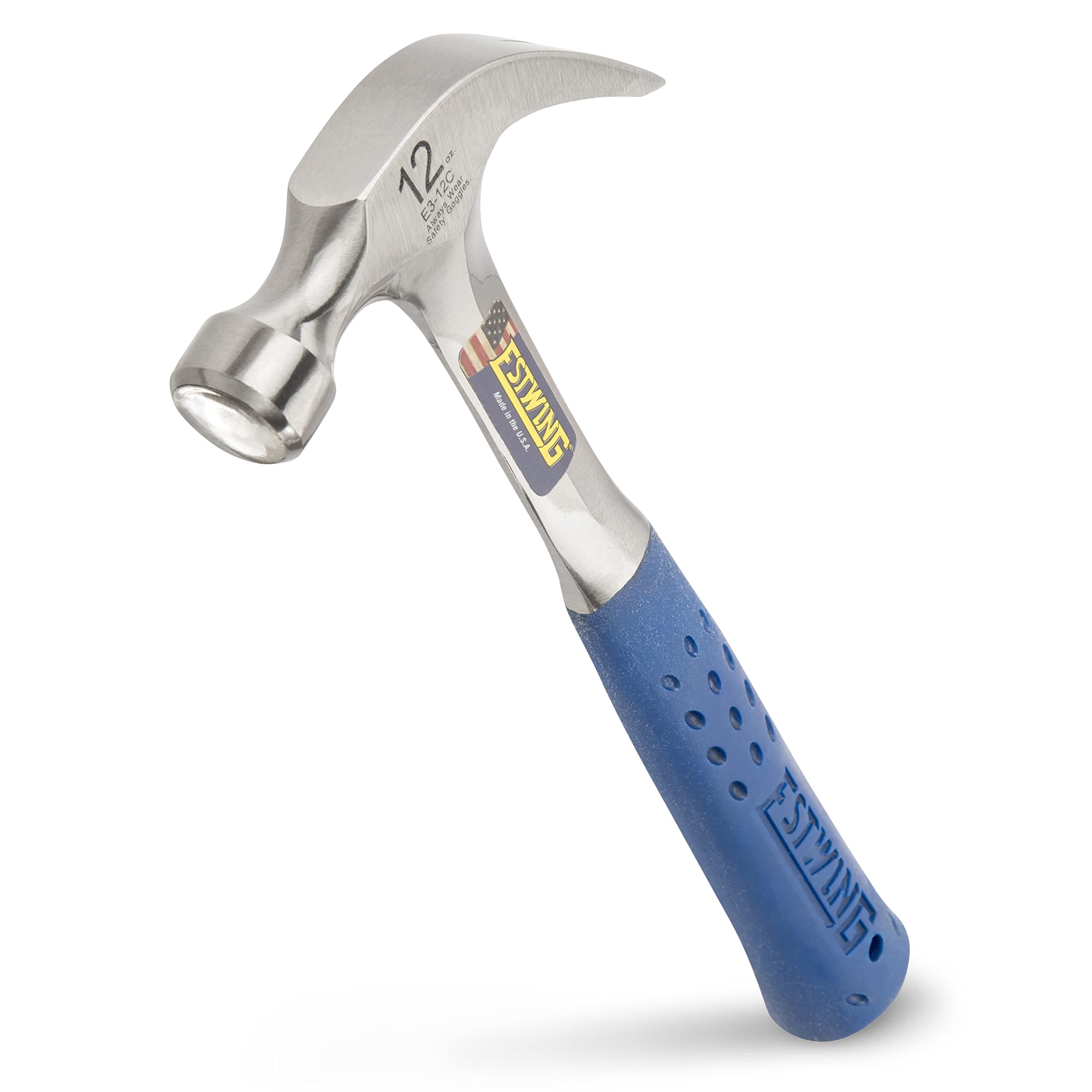 ESTWING Hammer - 12 oz USA Made Curved Claw Hammer with Smooth Face & Shock Reduction Grip - E3-12C