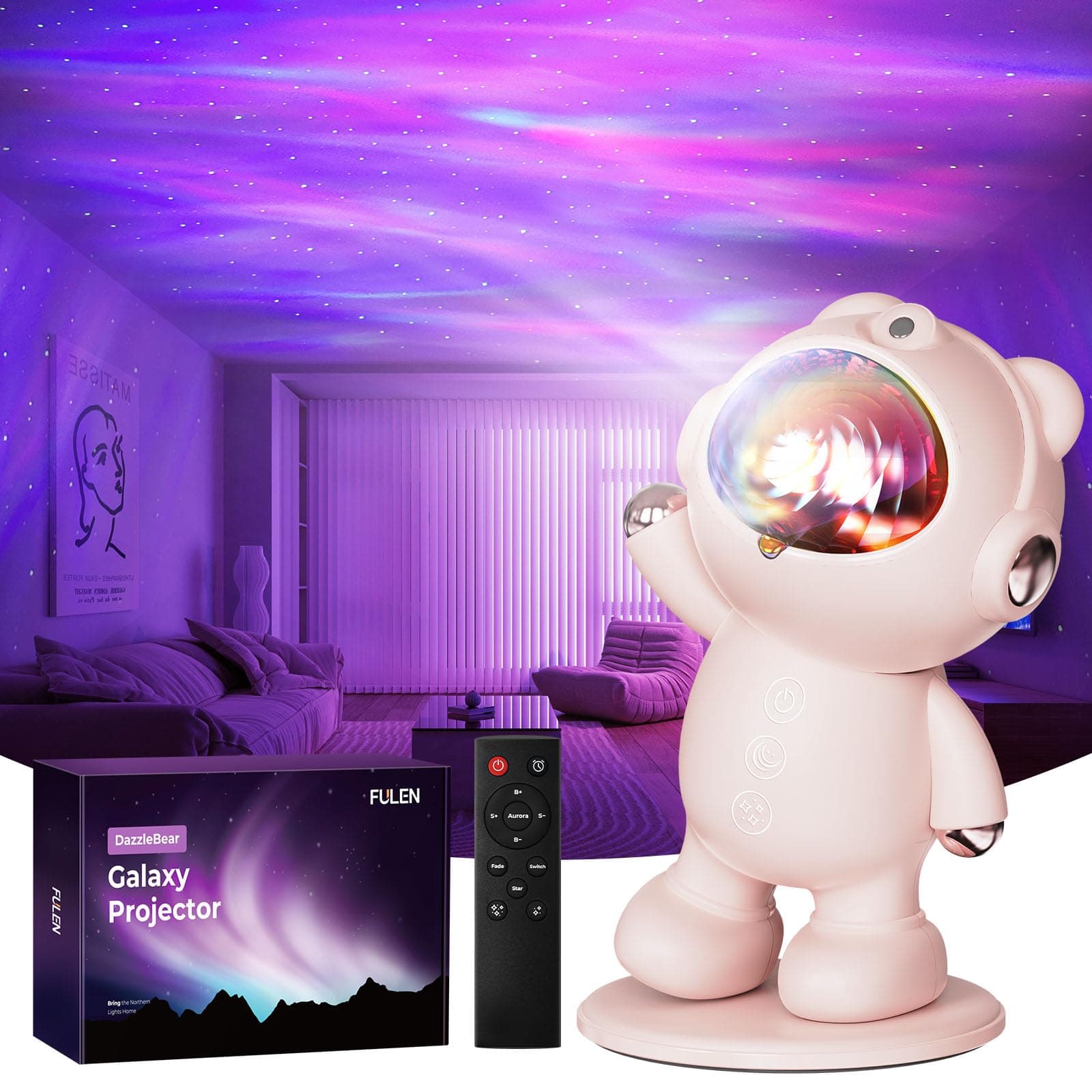 FULEN Galaxy Projector Bedroom Decor,Star Night Light,Sensory Lights Ceiling Projector, LED Lights for Teens Room Decor, Pink