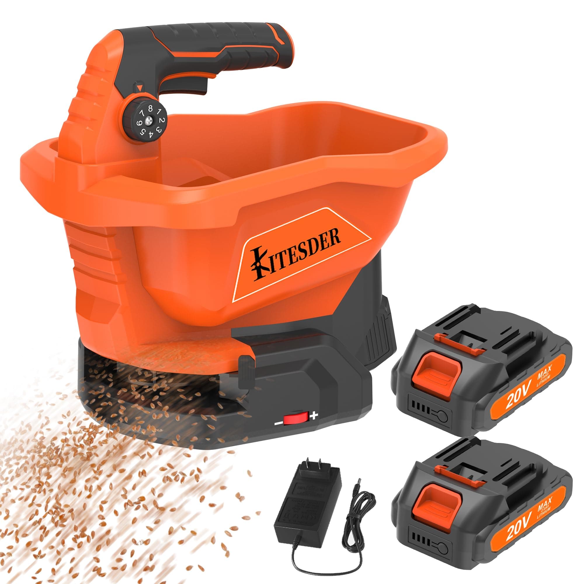 Battery Powered Seed Spreader, Fertilizer Spreader, Lightweight, Spreaders for Lawns, Broadcast Spreader, 8 Seed Settings & 6 Speed Levels, Spreader for Grass Seed, Fertilizer & Ice Melt