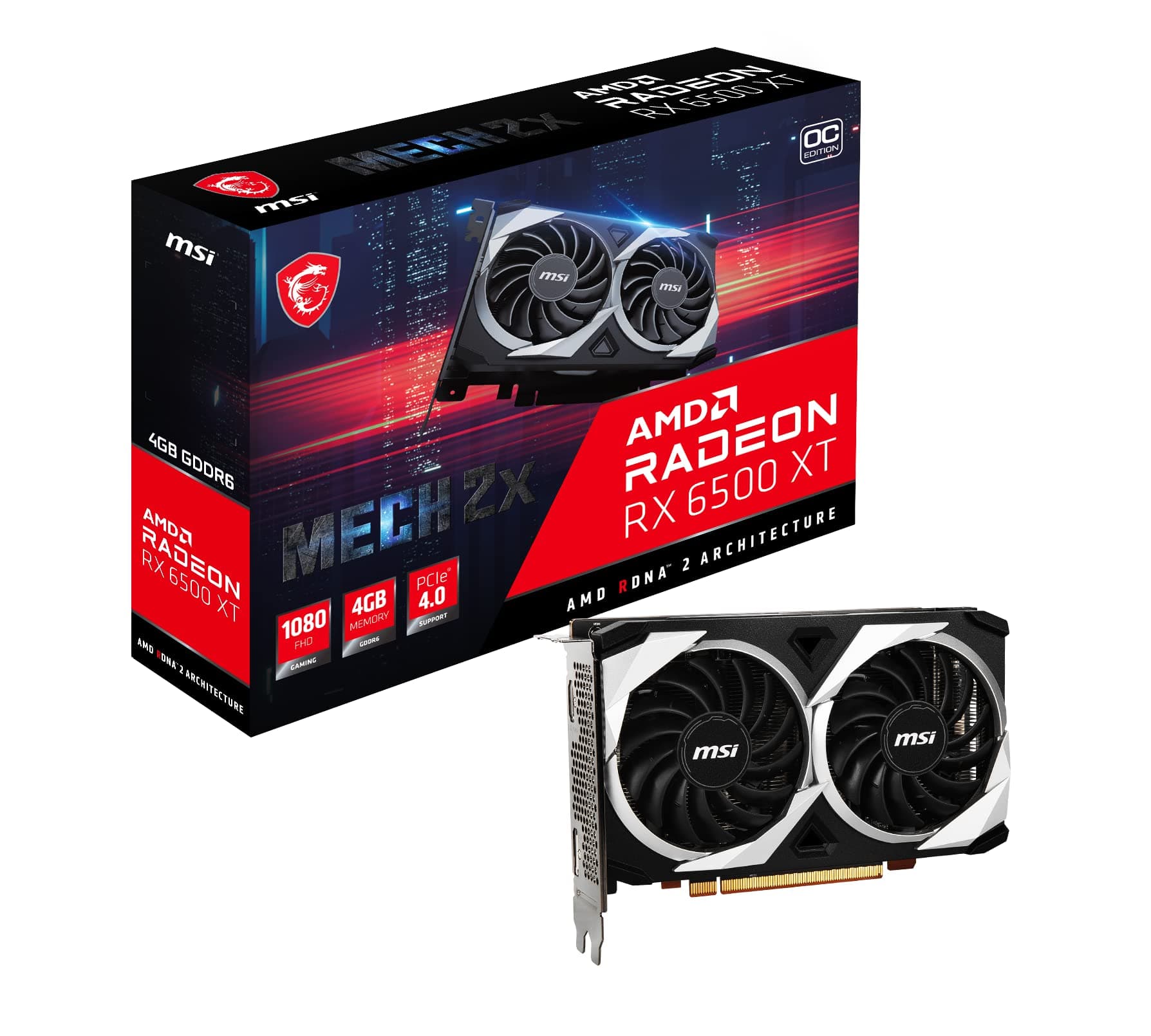 Gaming AMD Radeon RX 6500 XT 64-bit 4GB GDDR6 DP/HDMI PCIe 4 Torx Twin Fans FreeSync DirectX 12 VR Ready OC Graphics Card (RX 6500 XT MECH 2X 4G OC)