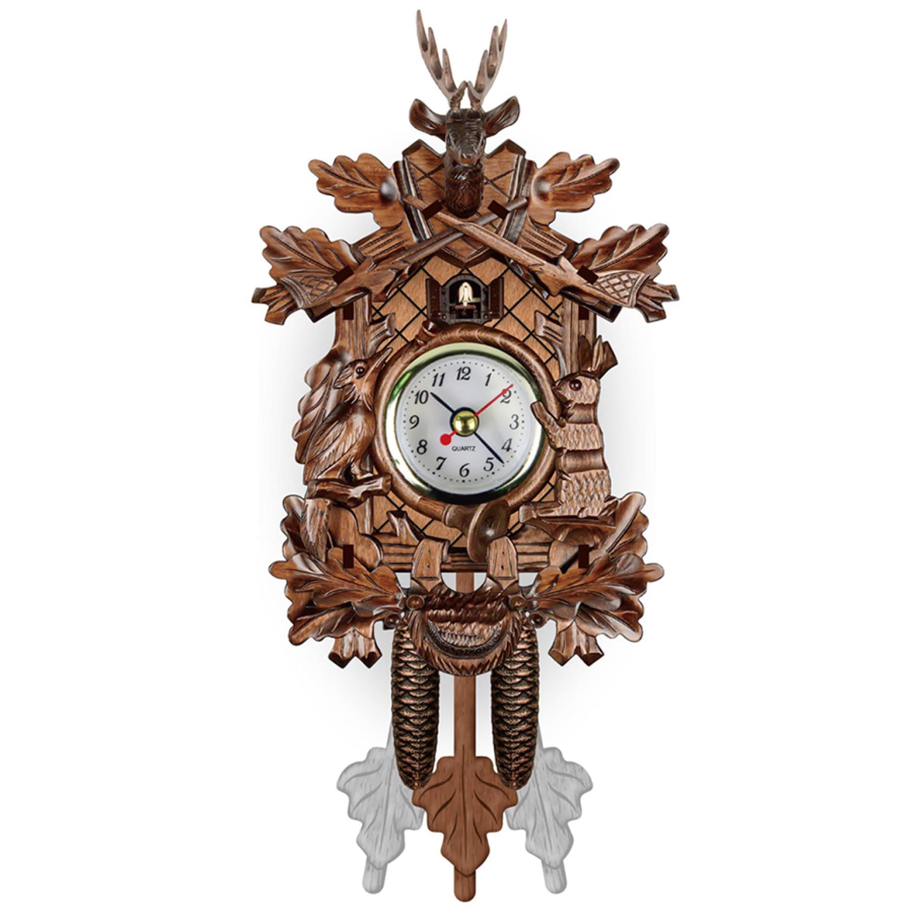 Cuckoo Clocks for Wall, Wooden Pendulum Clock, Vintage Bird Clock with Adjustable Button, Battery Operated Hanging Cuckoo Pendulum for Living Room Decor Clocks for Wall, Cl