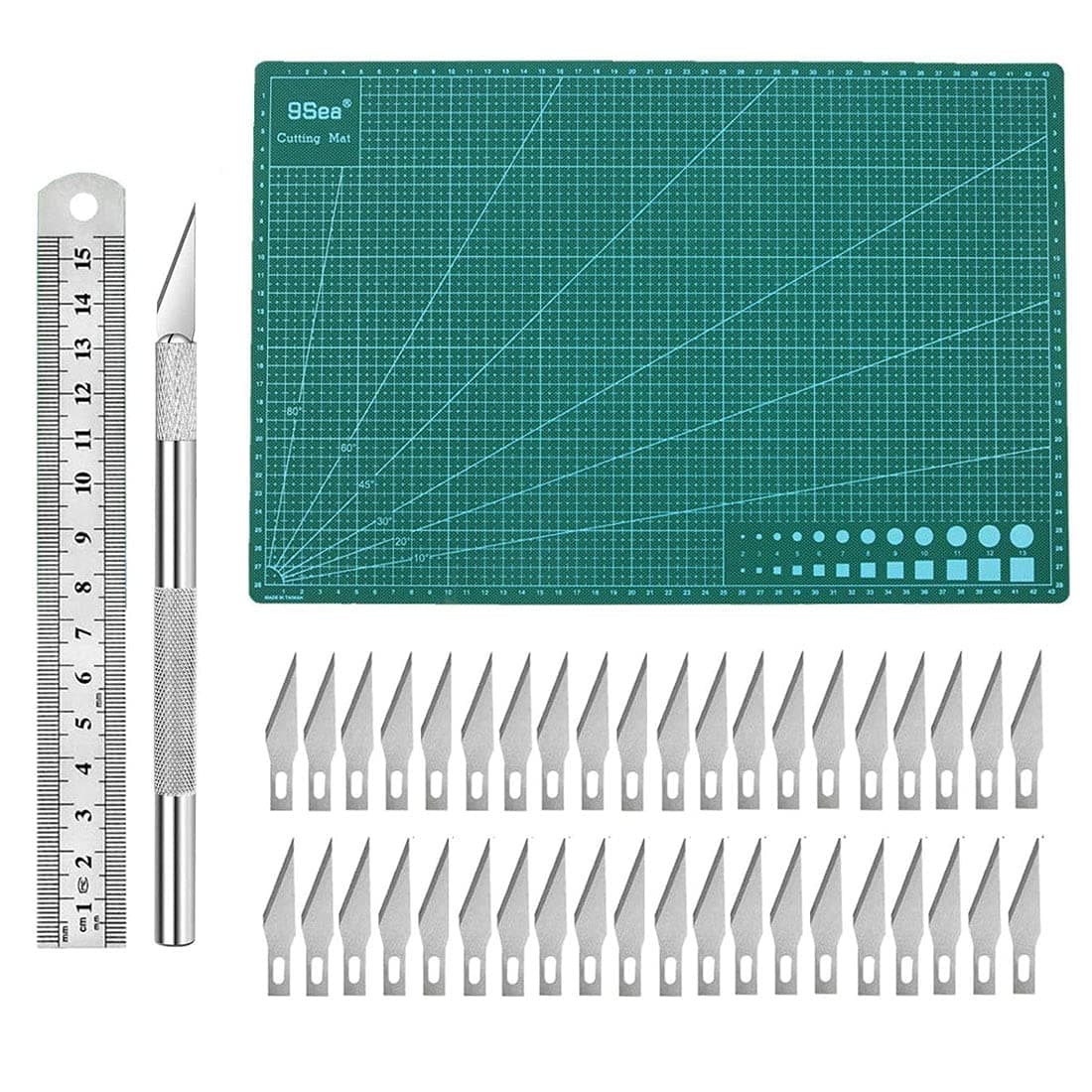 ABMRO 43 PCS Precision Carving Craft Hobby Knife Set Includes Utility Knife with 40Pcs Blades,PVC Cutting Mat,Steel Rule for Art Cutting,Model Making,Scrapbooking Stencil