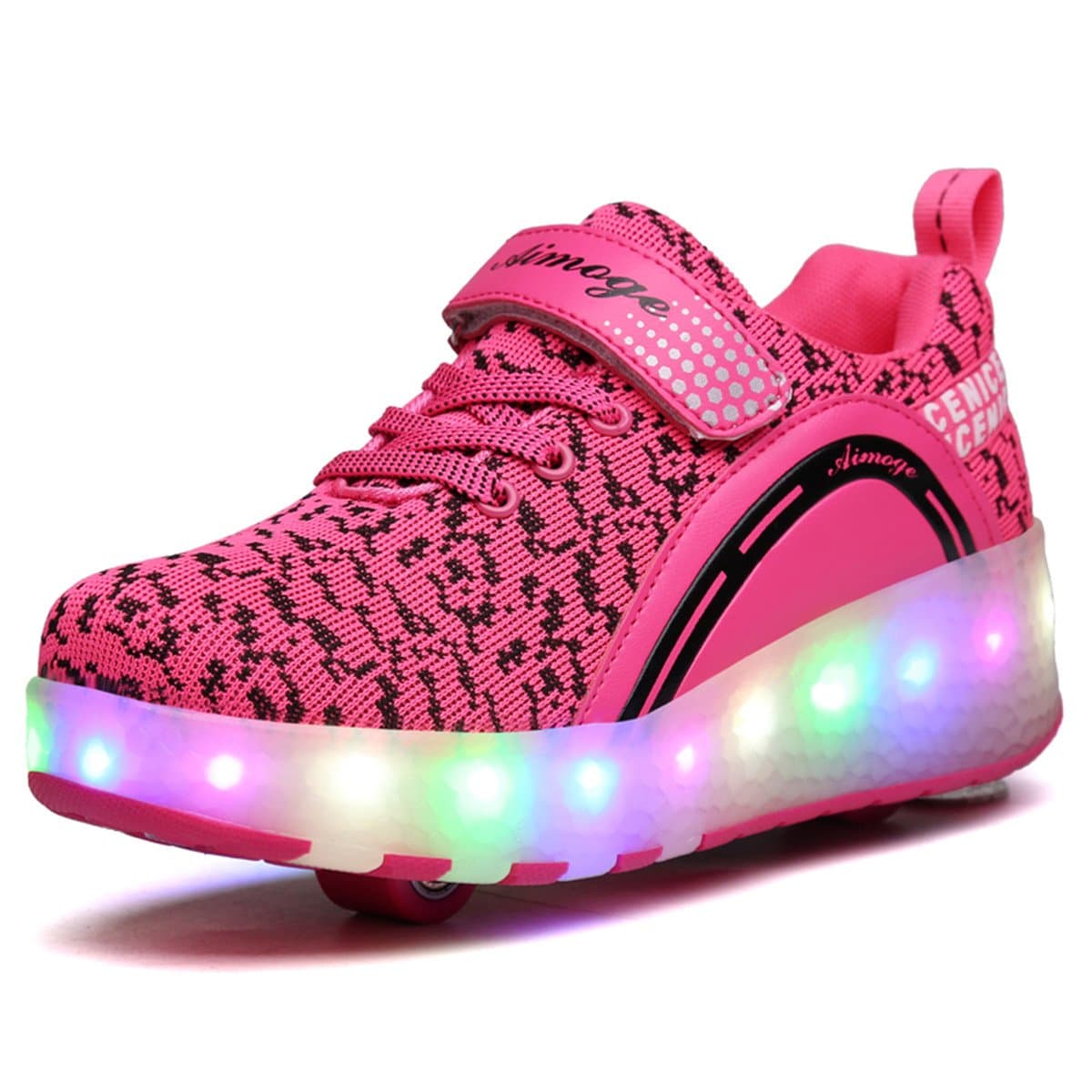VMATE LED Light Up Roller Skate Shoes Blink Double Wheel Fashion Sports Flashing Sneaker Boys Girls Kid
