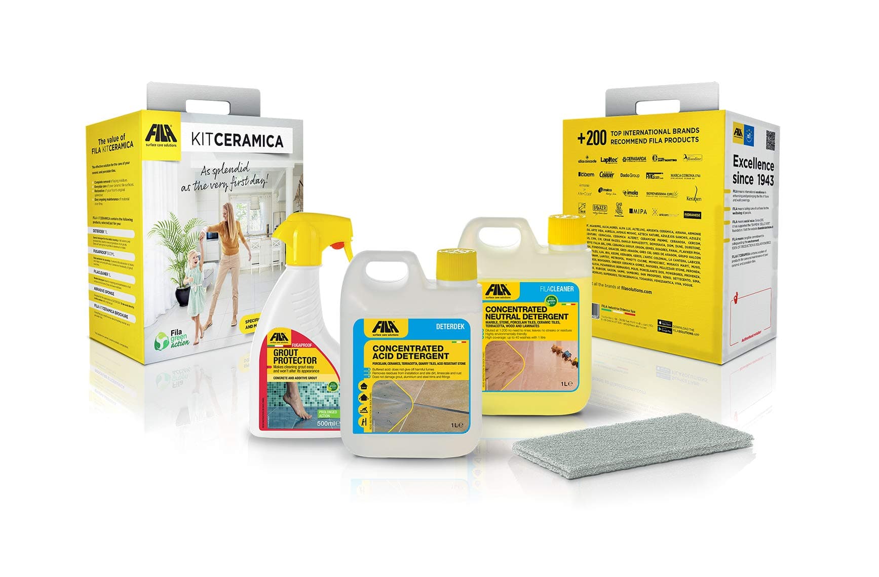 FILA Surface Care Solutions, KIT CERAMICA, the Complete Solution to Clean Porcelain Tiles, Remove Halos and Stains on Ceramic Tiles, for Easier Cleaning and to Restore the Natural Beauty of Floors