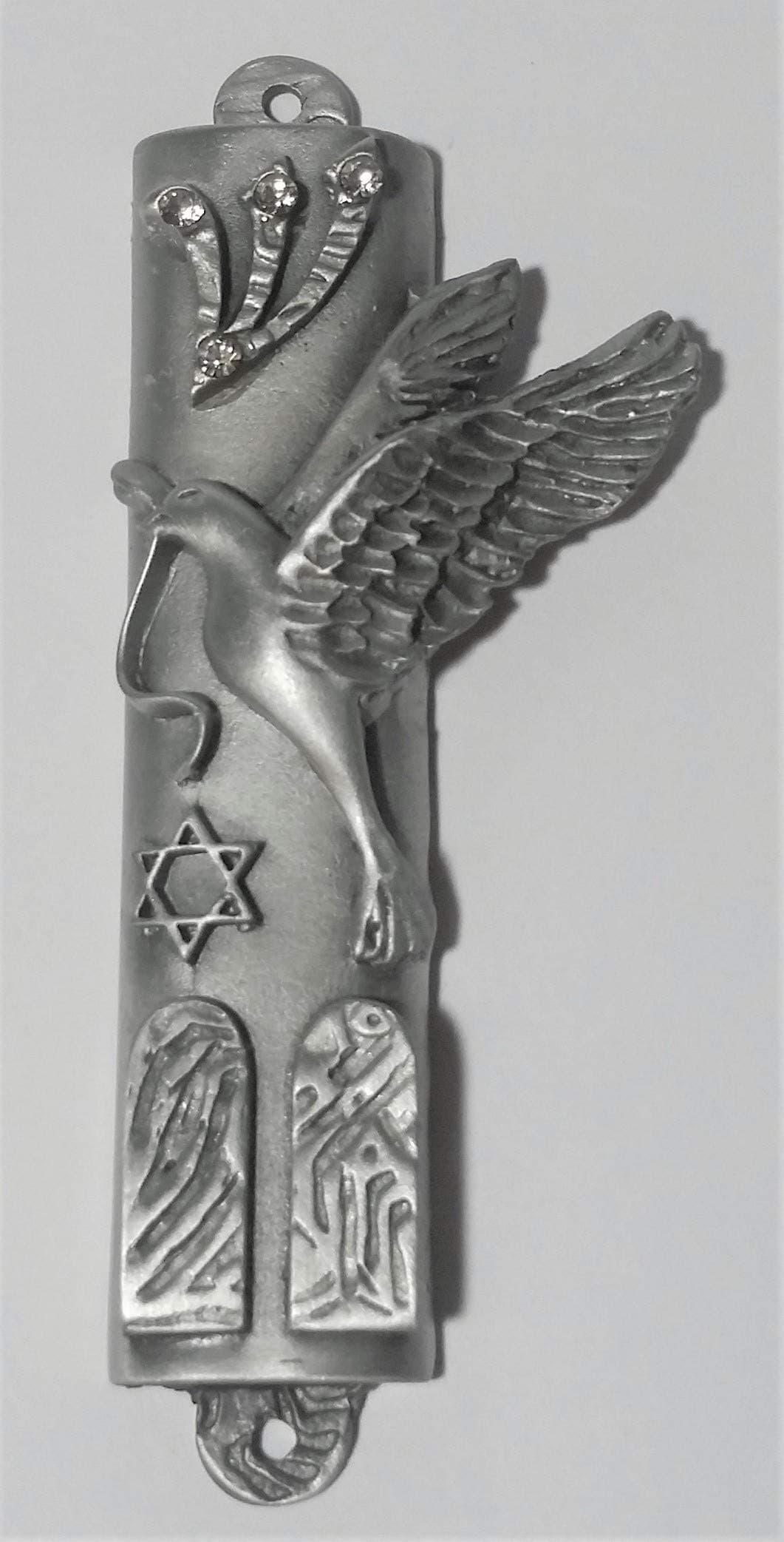 Pewter Mezuzah made using Swarovski Crystal peace dove