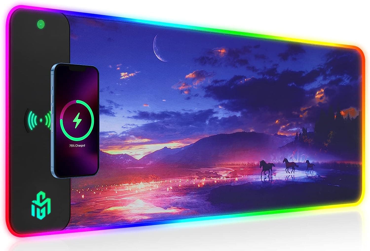 GIM Wireless Charging RGB Gaming Mouse Pad 15W, LED Mouse Mat 800x300x4MM, 10 Light Modes Extra Large Mousepad Non-Slip Rubber Base Computer Keyboard Mat for Gaming, MacBook, PC, Laptop, Desk(Sunset)