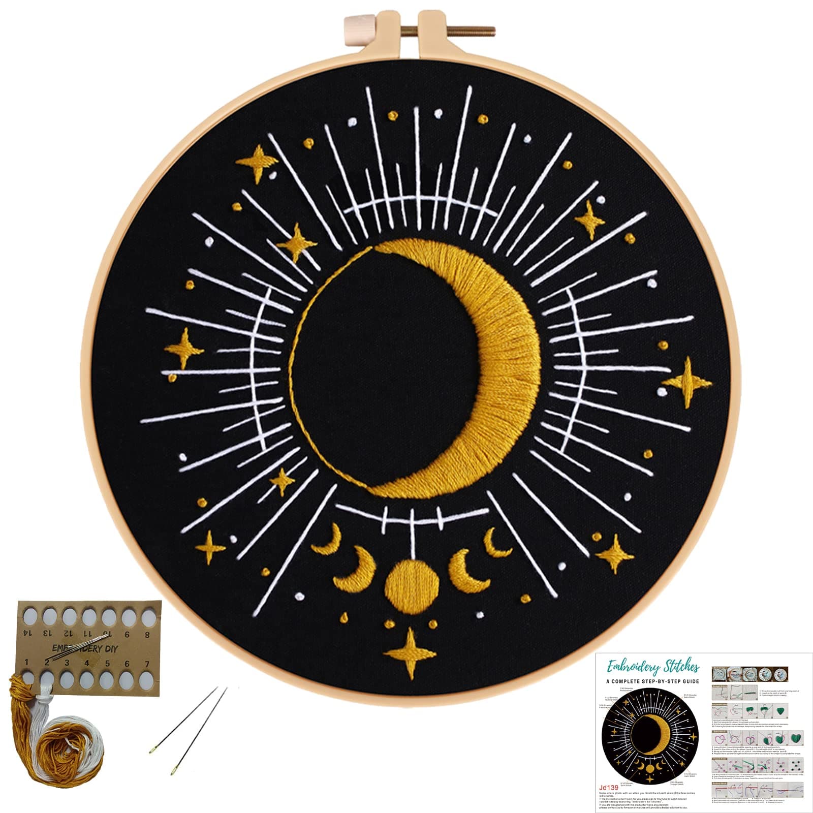 Louise Maelys Tarot Embroidery Kits for Beginners with Moon Pattern,Adults Starter Cross Stitch Kit DIY Needlepoint